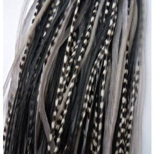 Close up of bonded tip on grey and black feather extension