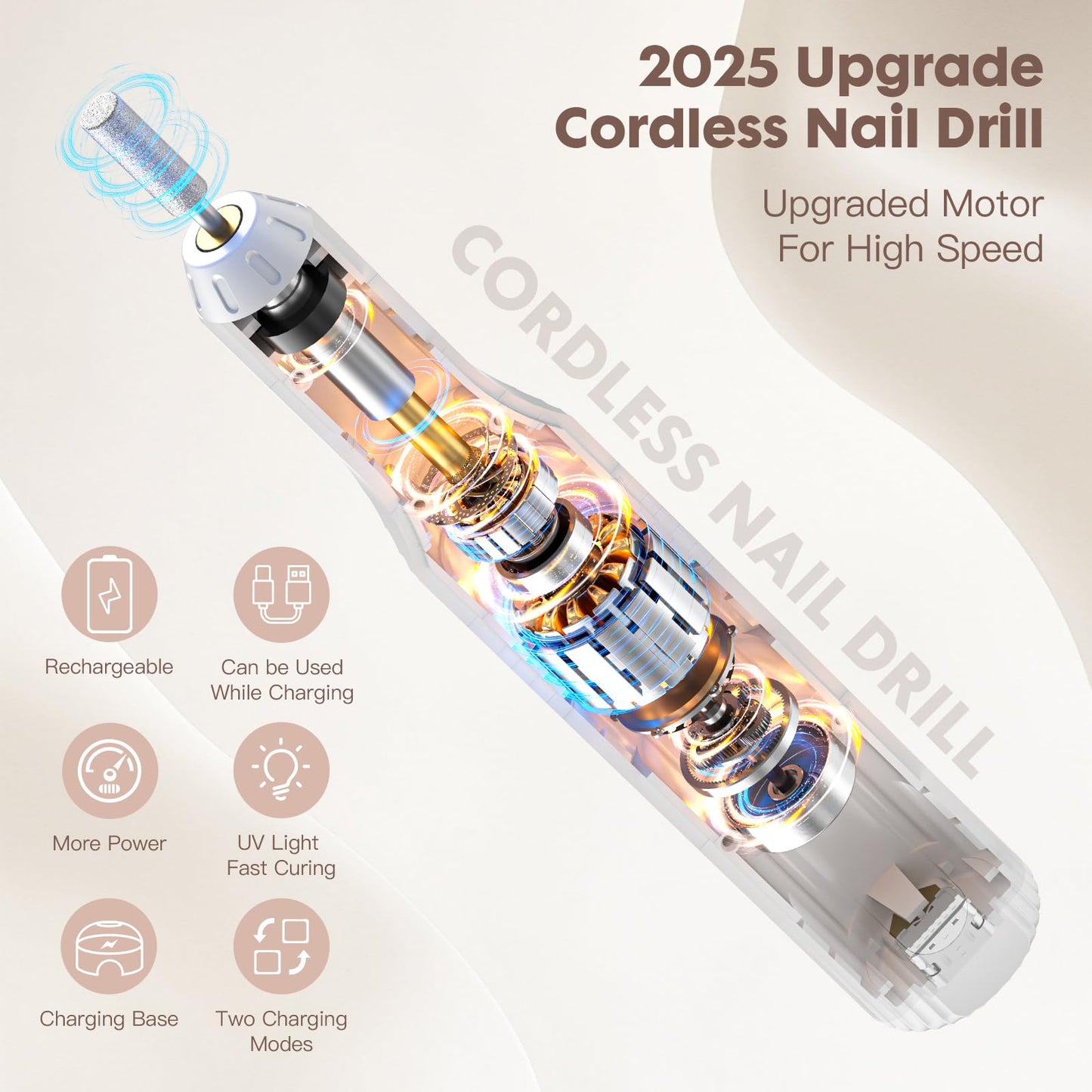 Compact cordless nail drill device for travel