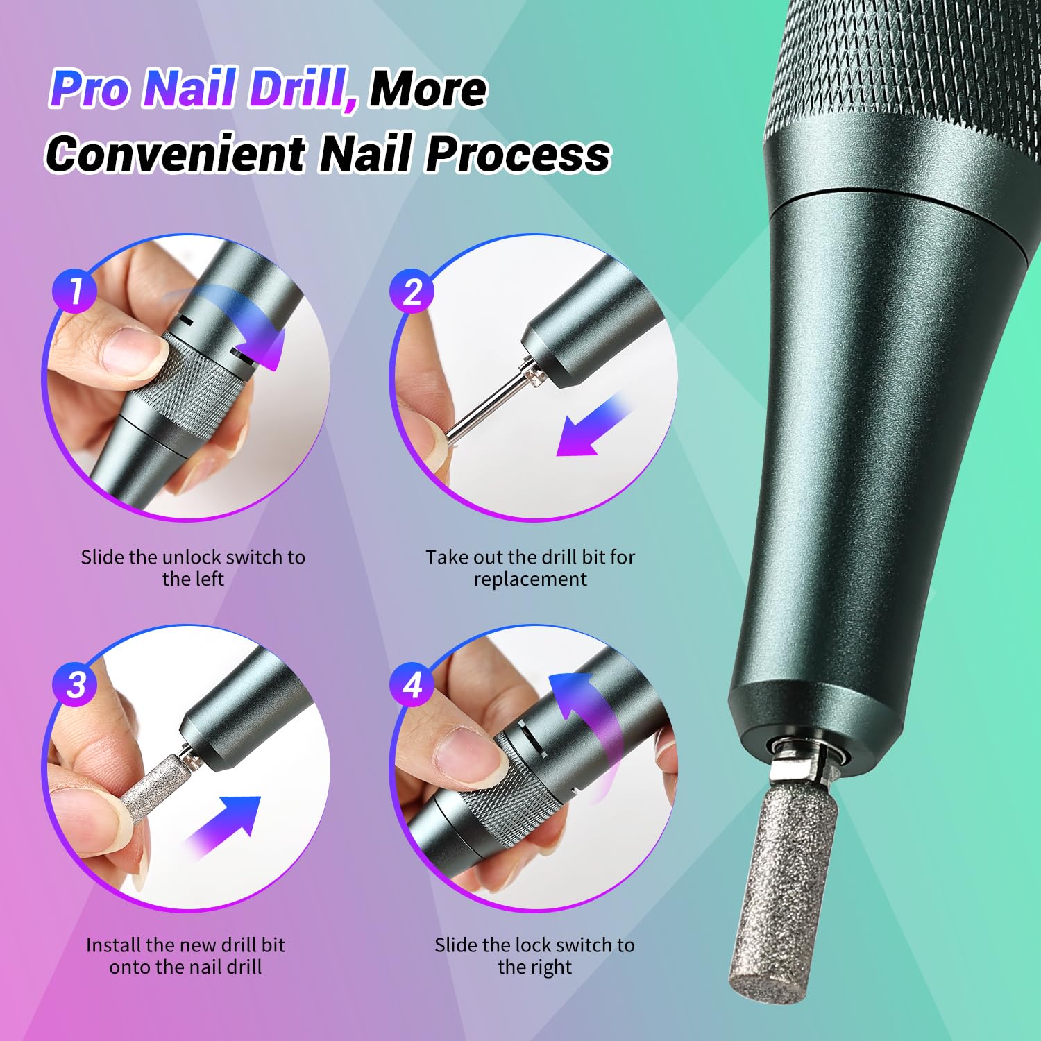 Close up of Jewhiteny professional nail drill bits