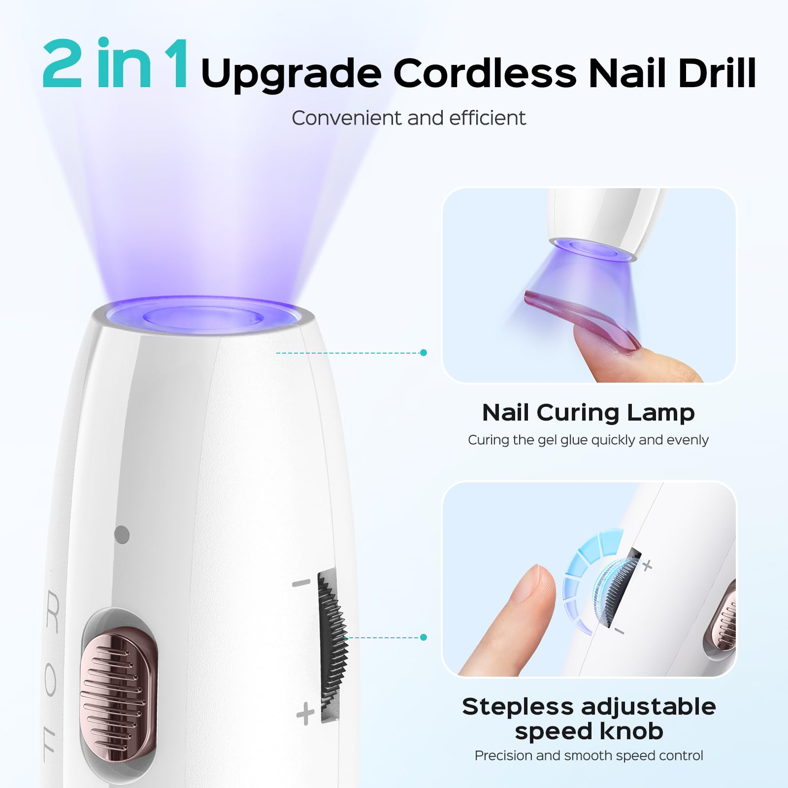 Coslus electric nail file showing stepless speed knob