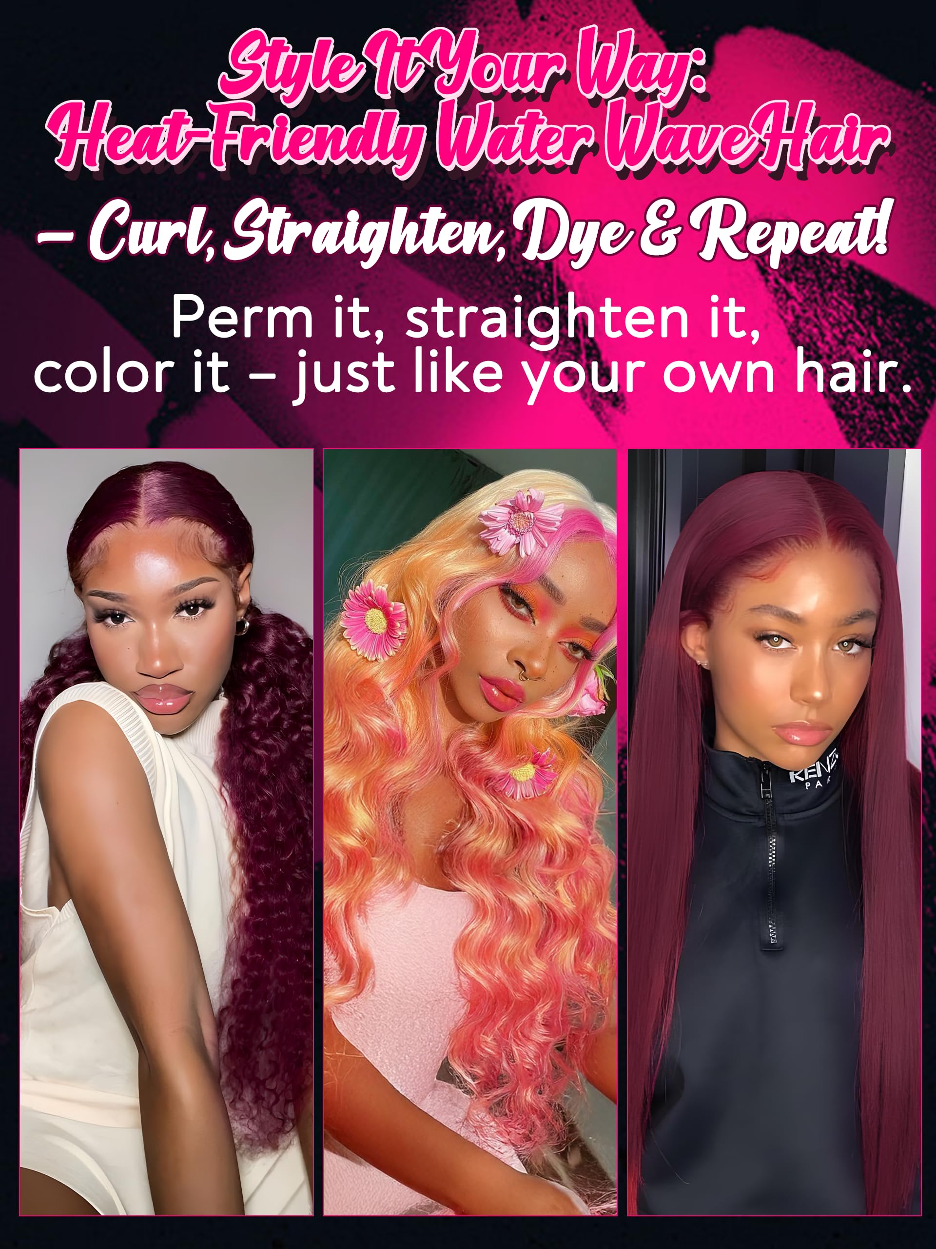 Model wearing water wave human hair extensions with highlight color