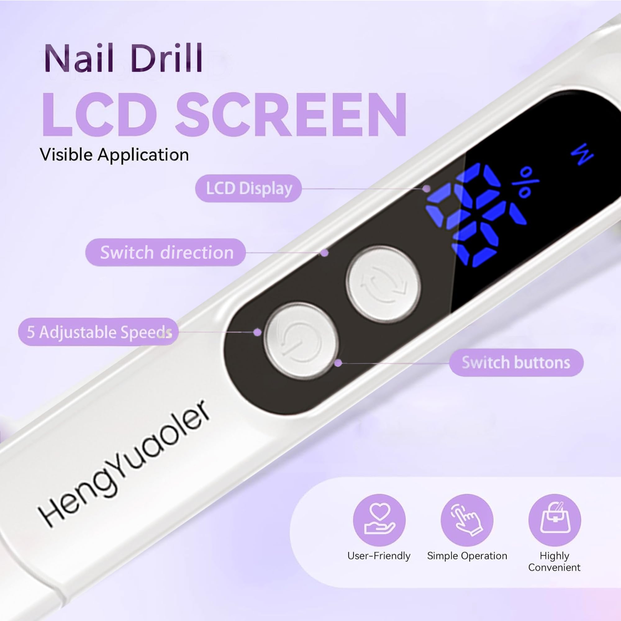 White rechargeable nail file machine with digital display