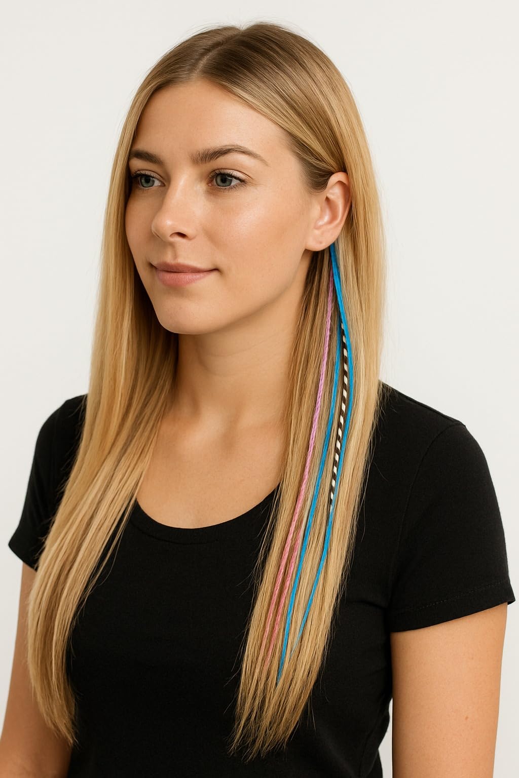 Close up of bonded feather hair extension tips