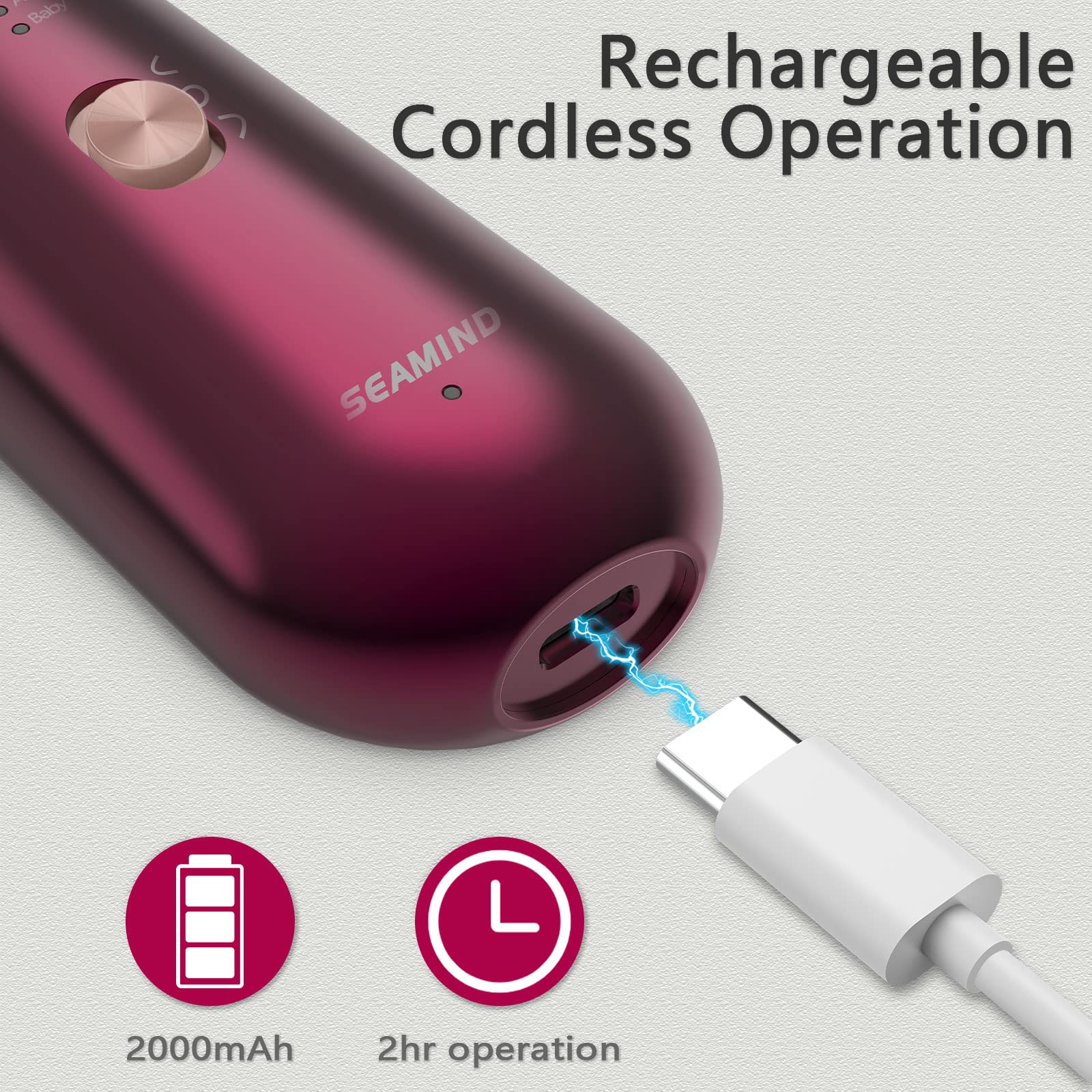 Electric nail file machine displaying the 5 speed control buttons ranging from gentle baby mode to strong performance.
