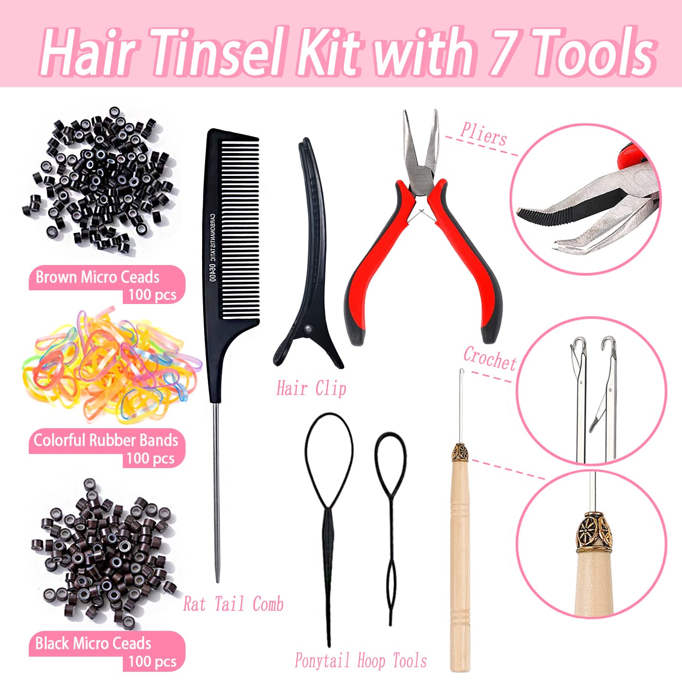 Tools included in the Lanwexy hair glitter extension kit