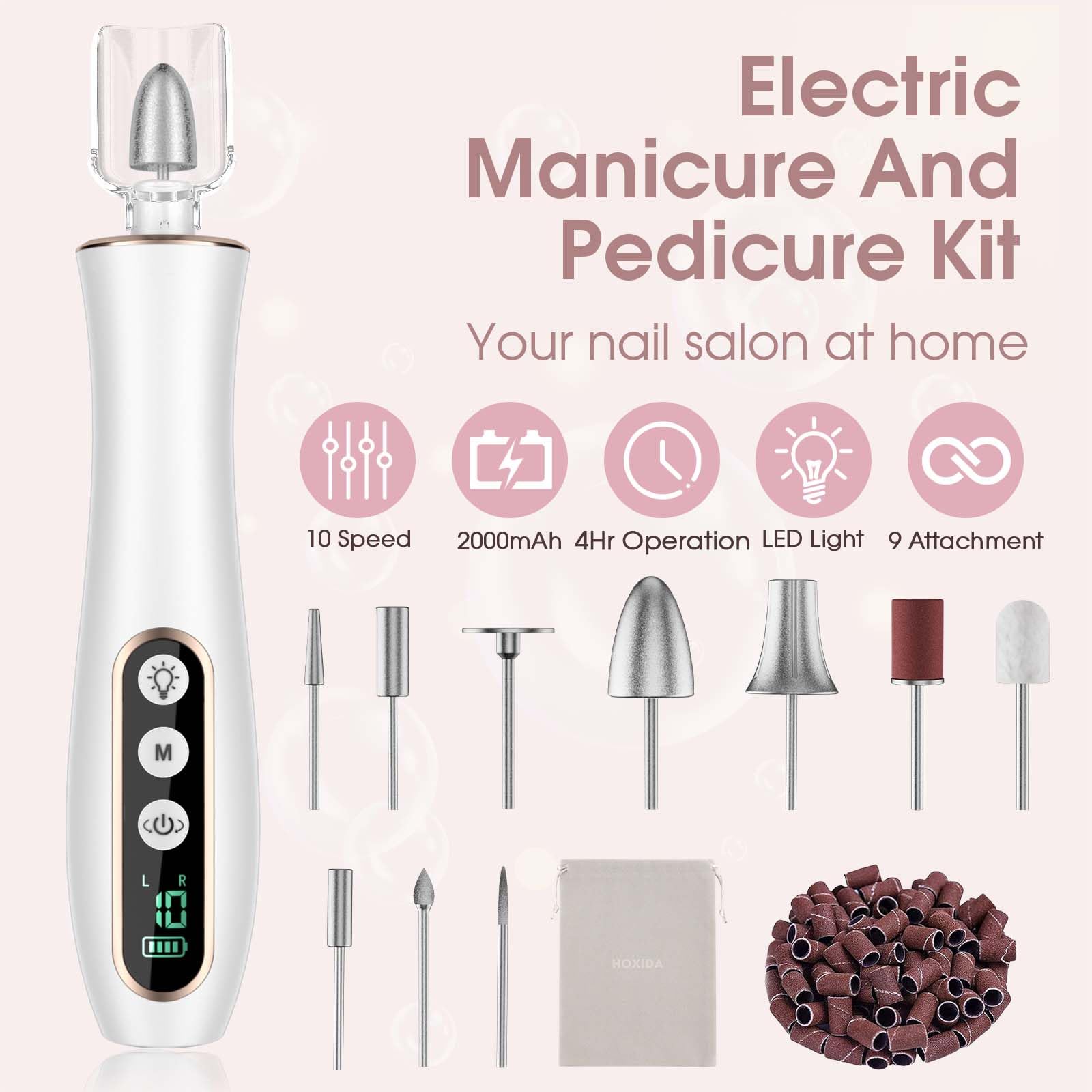 Hoxida cordless electric nail drill with LED light