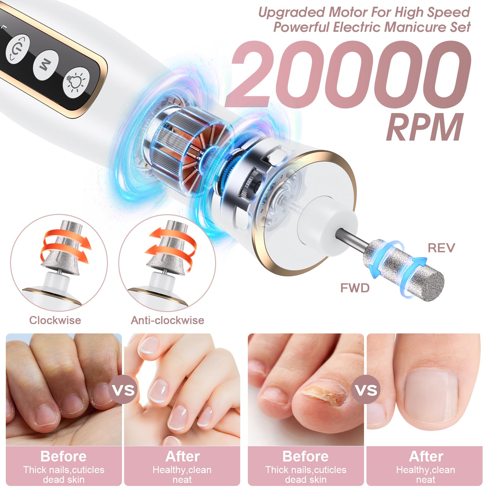 Hoxida nail drill kit showing 10 speed LCD display