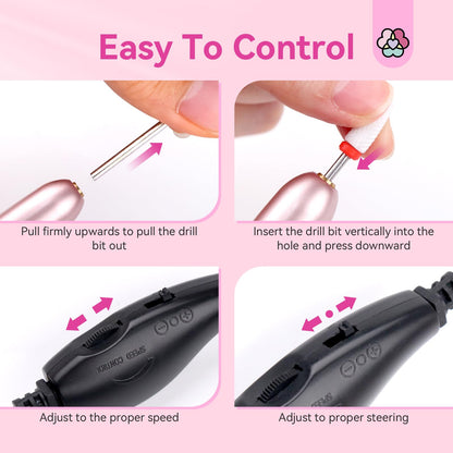 Saviland pink electric nail file being held for precise cuticle grooming demonstration