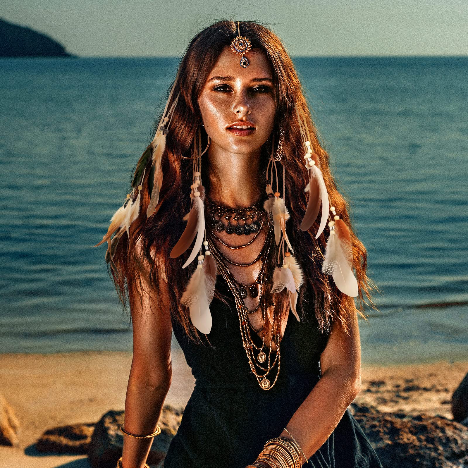Individual brown feather hair extension clip details