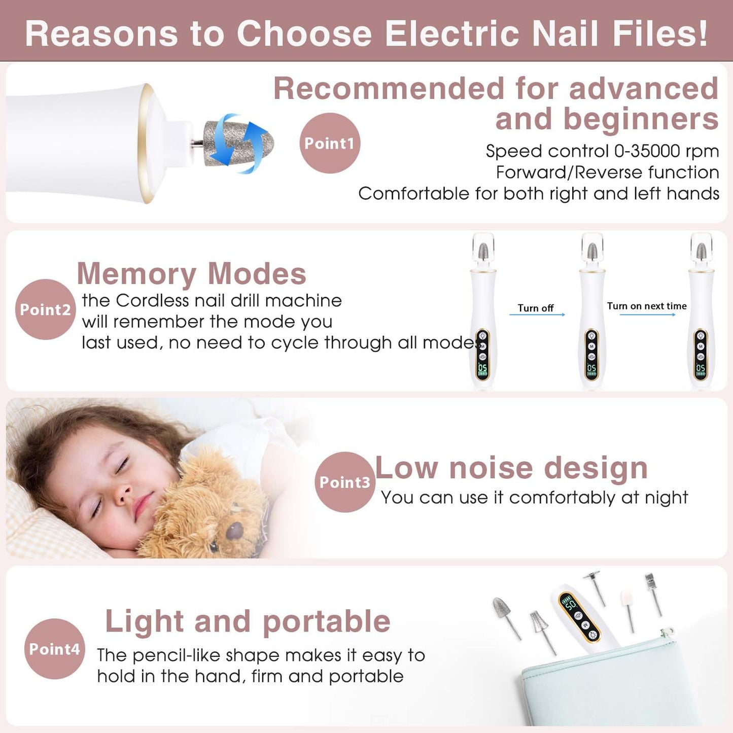 Professional nail drill set for thick nails and calluses