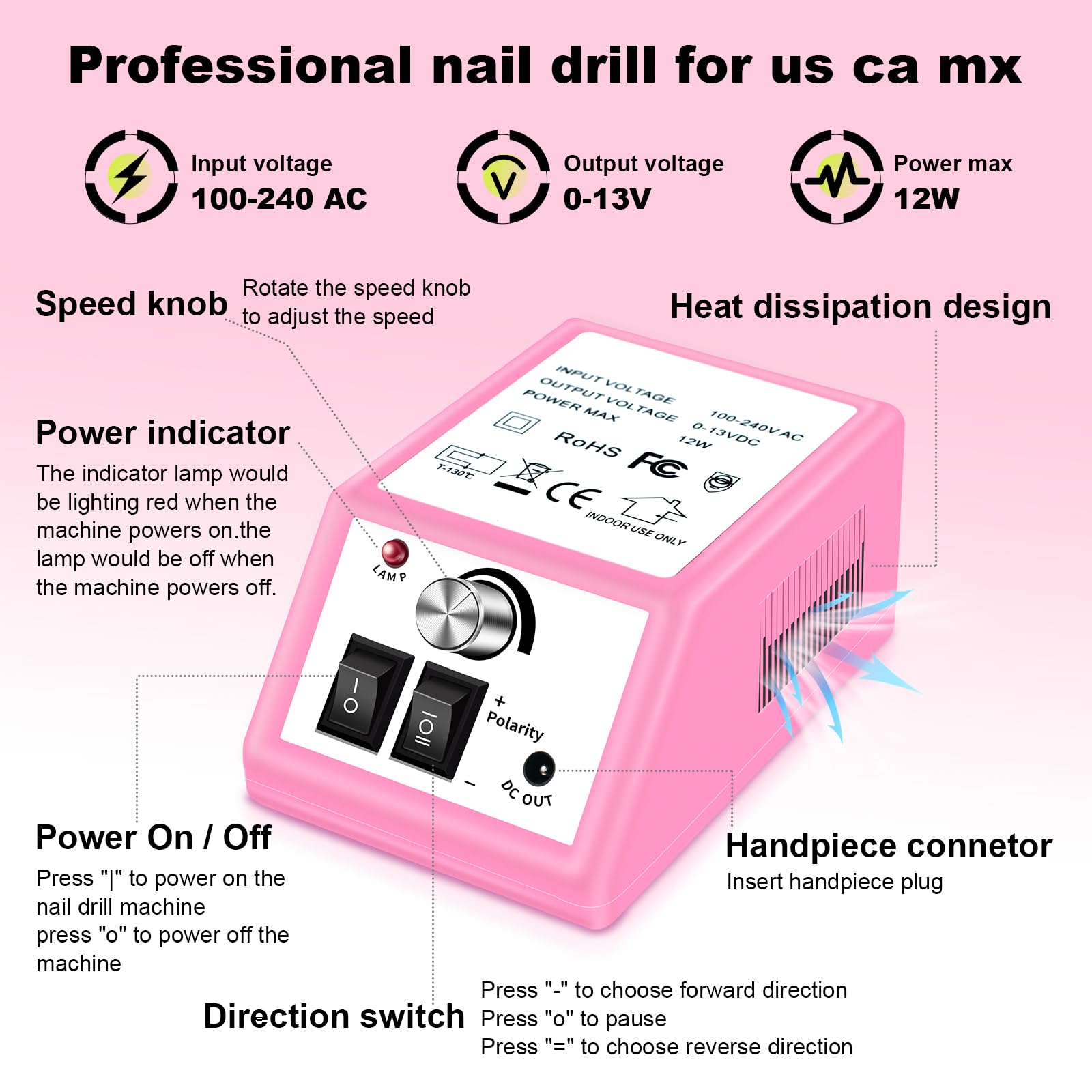 LAVAED pink electric nail filer machine with 156 pieces sanding bands and drill bits set