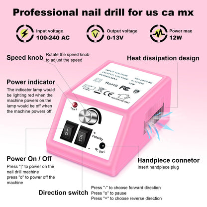 LAVAED pink electric nail filer machine with 156 pieces sanding bands and drill bits set