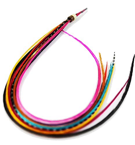 Vibrant rainbow real rooster feather hair extension for women