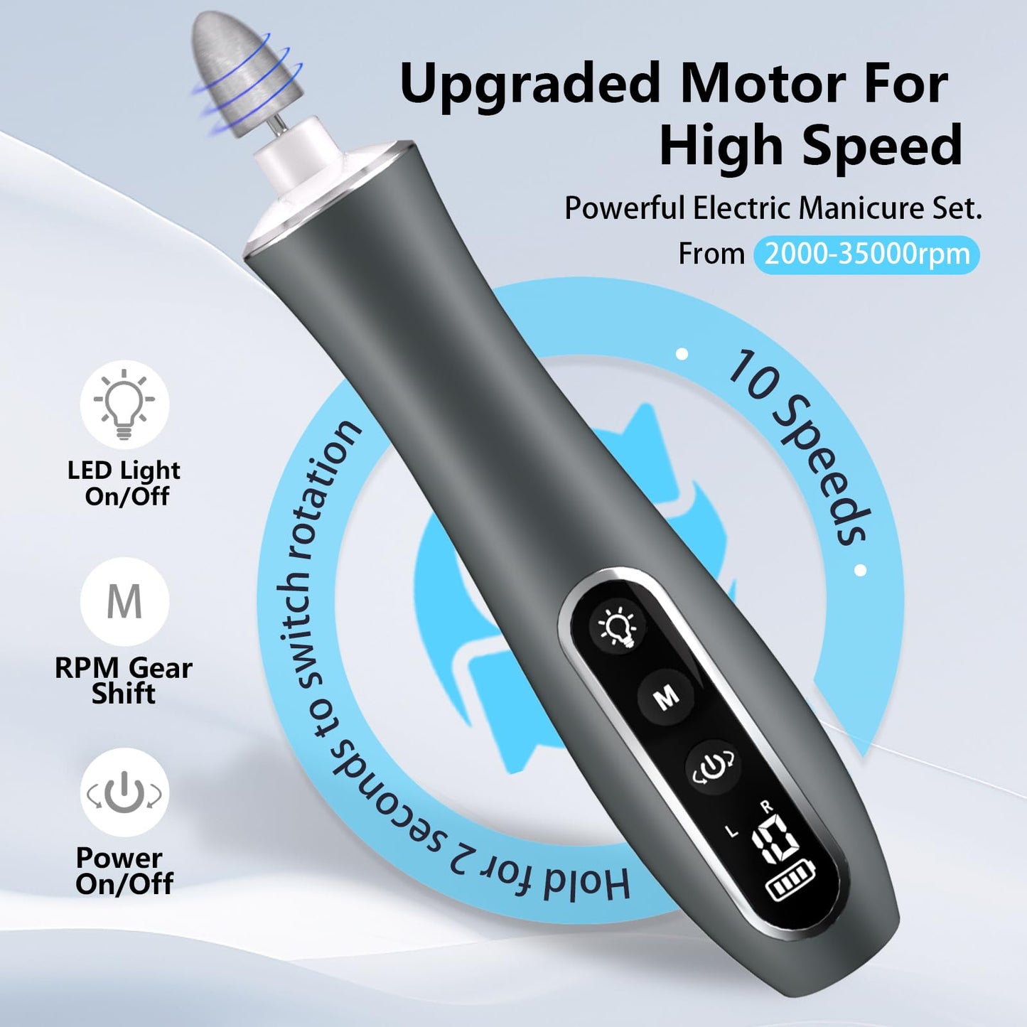 VFD portable nail drill machine with LED light and accessories