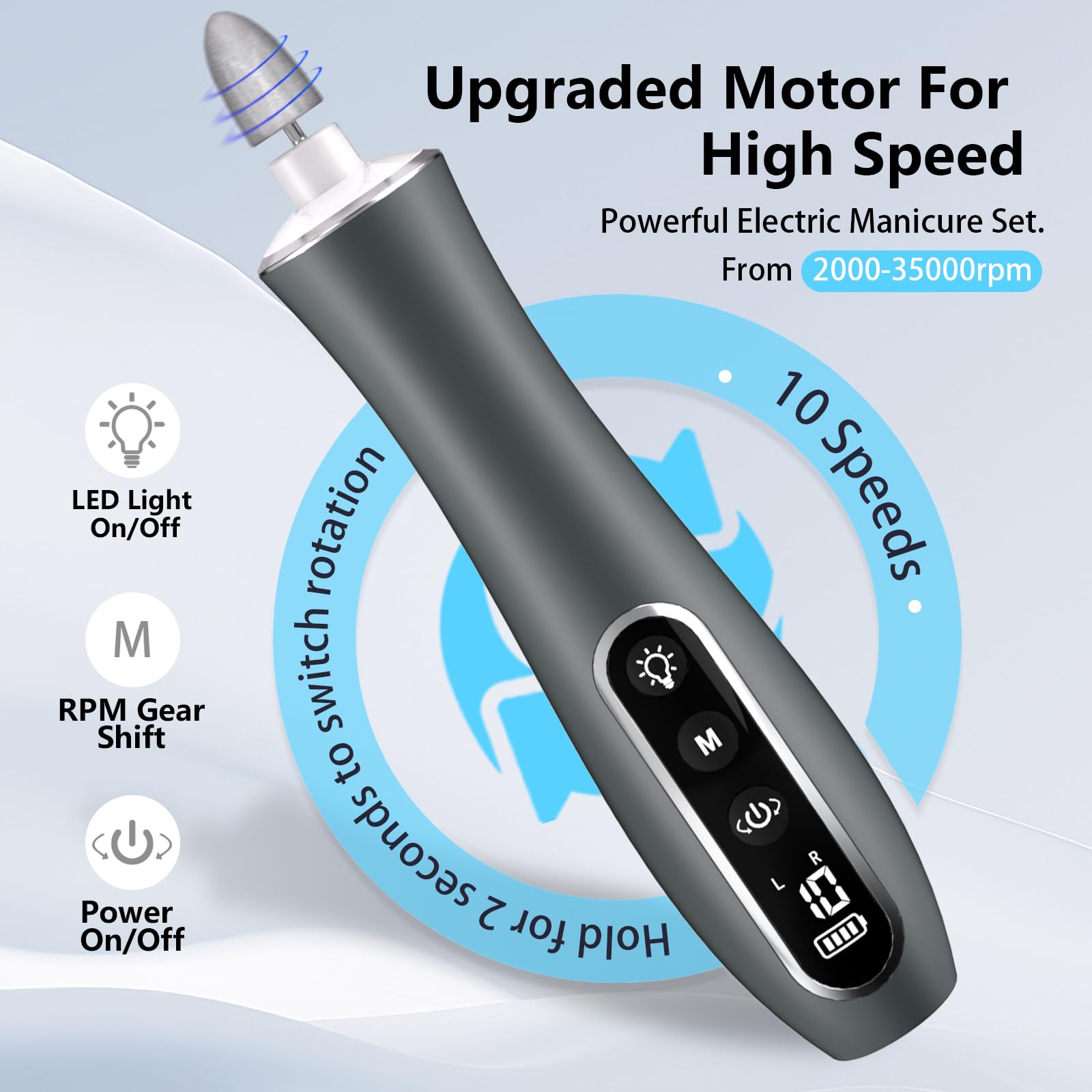 VFD portable nail drill machine with LED light and accessories