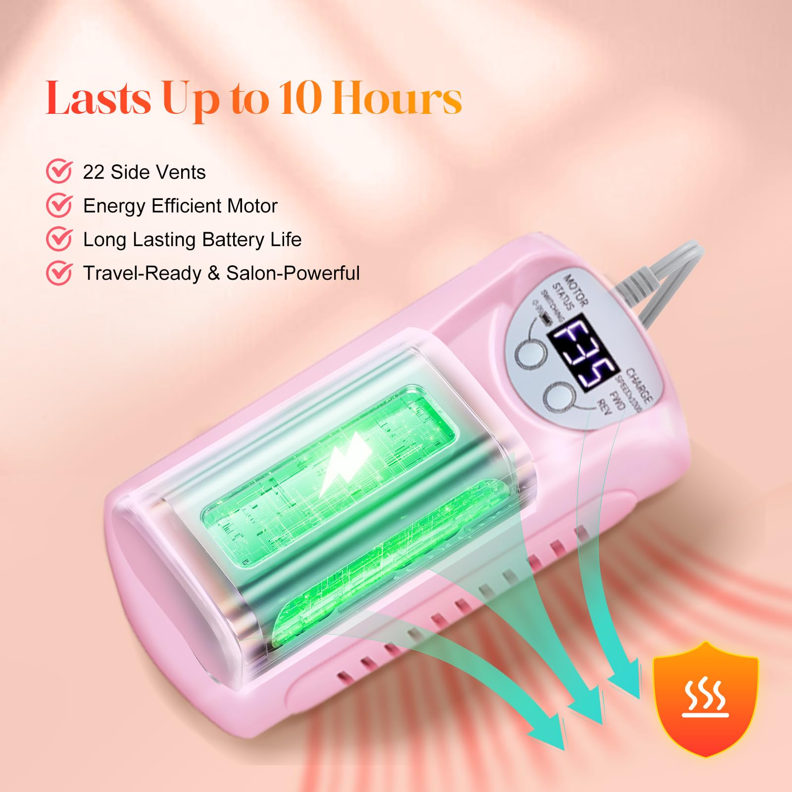 Pink portable electric nail file for acrylic nails