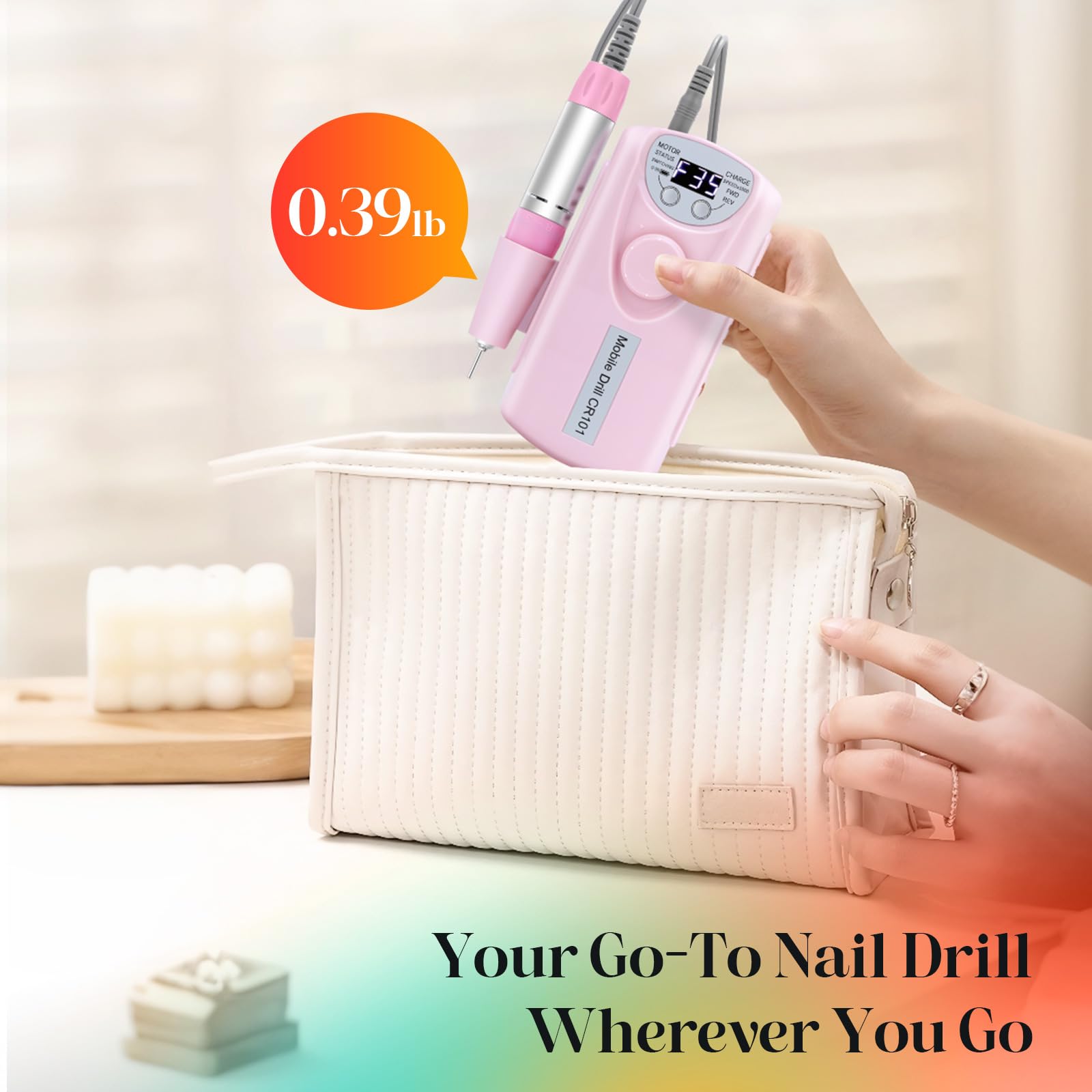 Rechargeable e-file machine for salon and home use