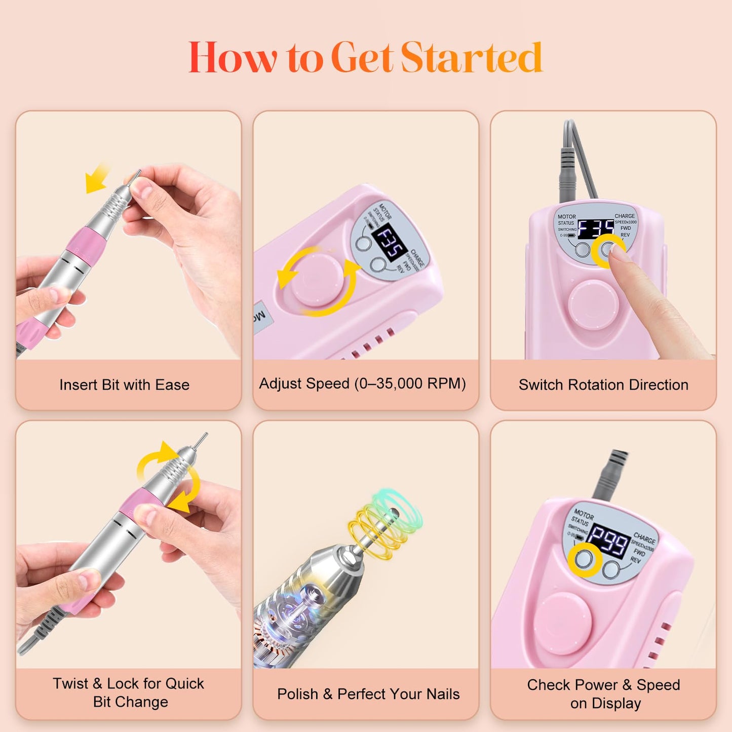 Professional manicure and pedicure nail drill set