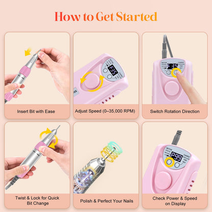 Professional manicure and pedicure nail drill set