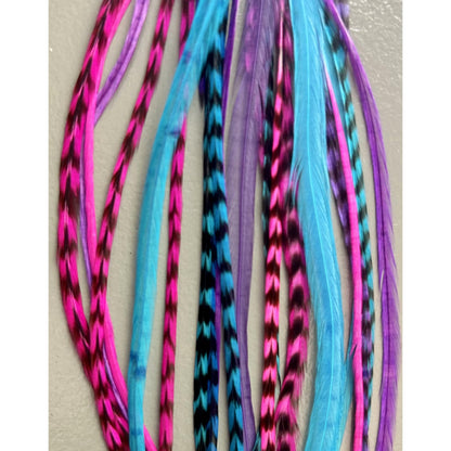 Side profile view of long hippie style feather hair clips