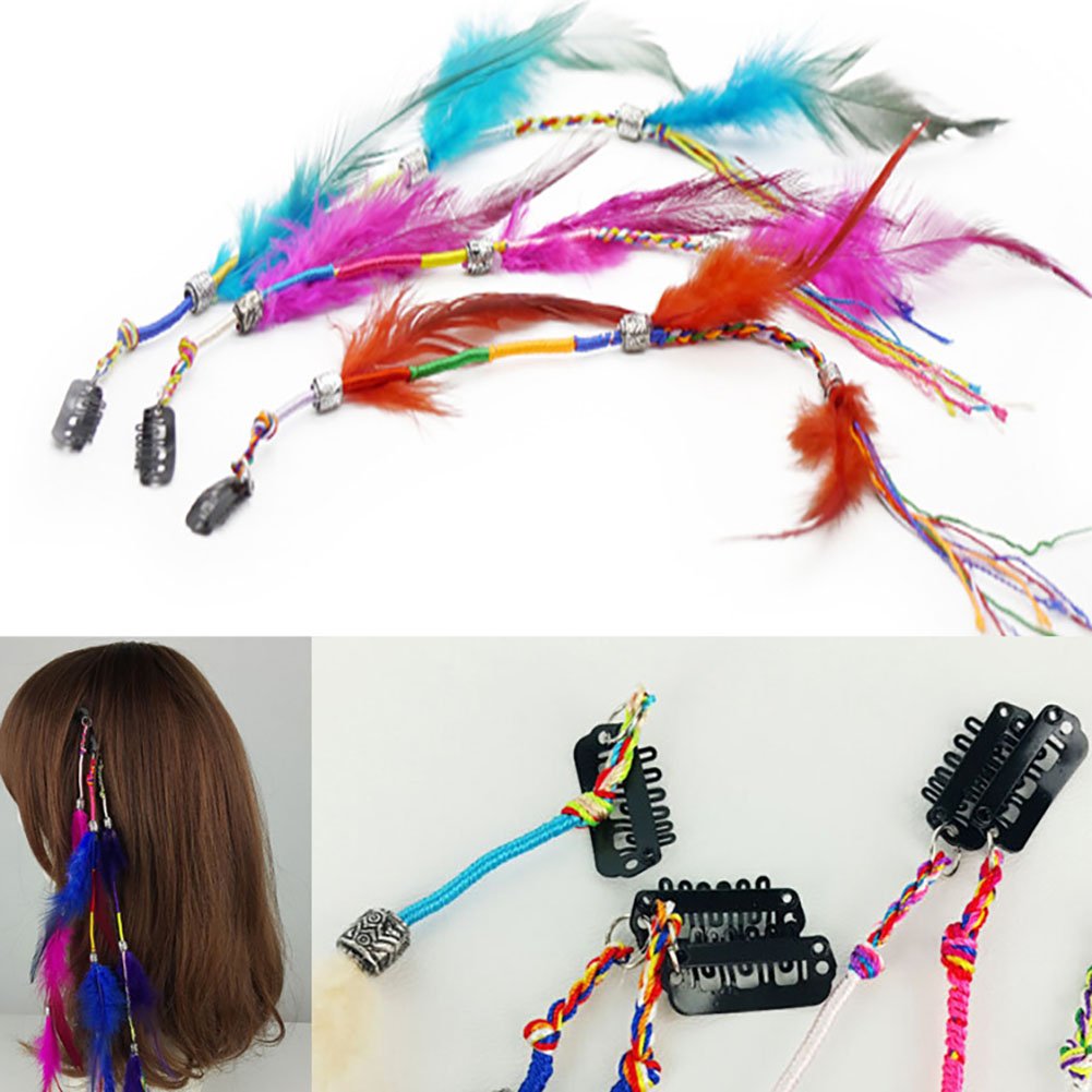 Fodattm bohemian feather hair extensions with clip comb detail