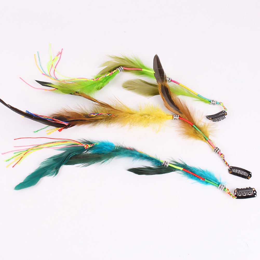 Handmade hippie feather hair extensions worn as festival style