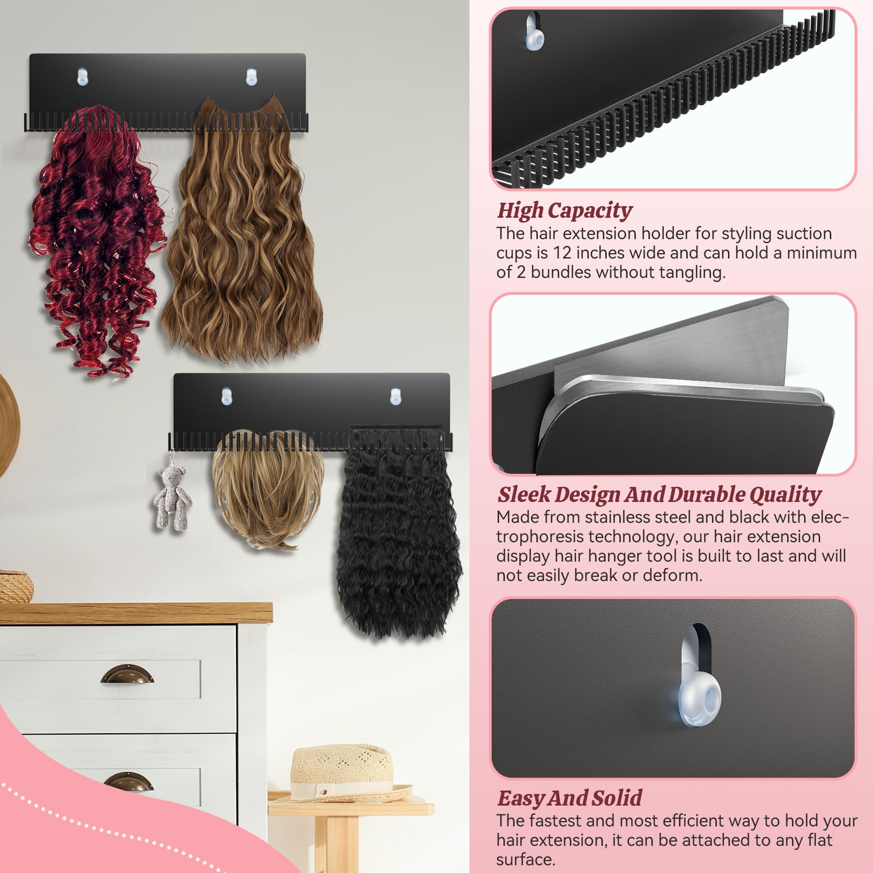 Yingsi-fty display stand holding clip-in hair extensions