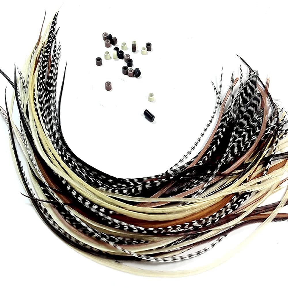 Detailed view of natural color feather hair extensions