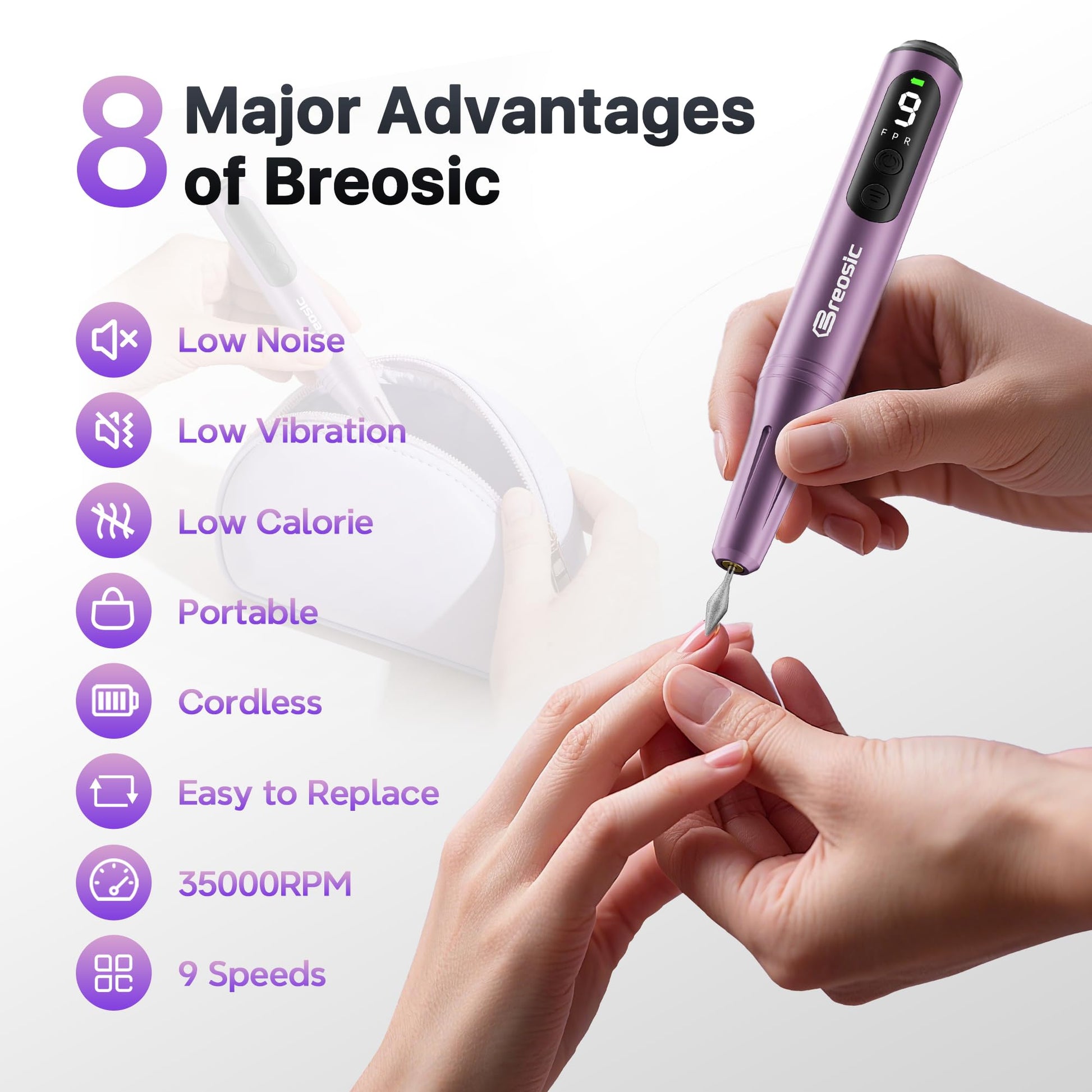 Breosic electric nail drill LED display and speed settings