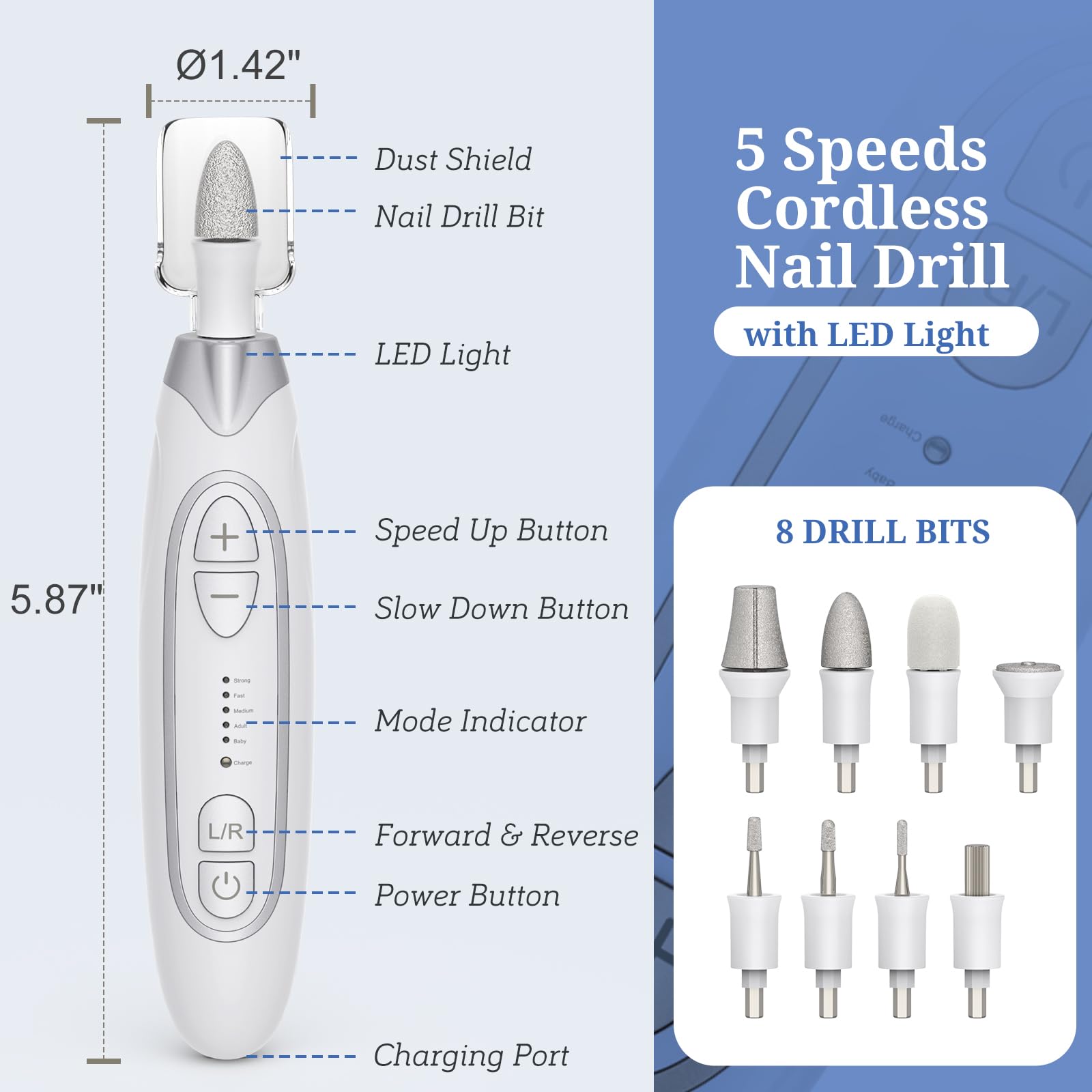Ergonomic pen shaped handle of Pelcas electric nail file