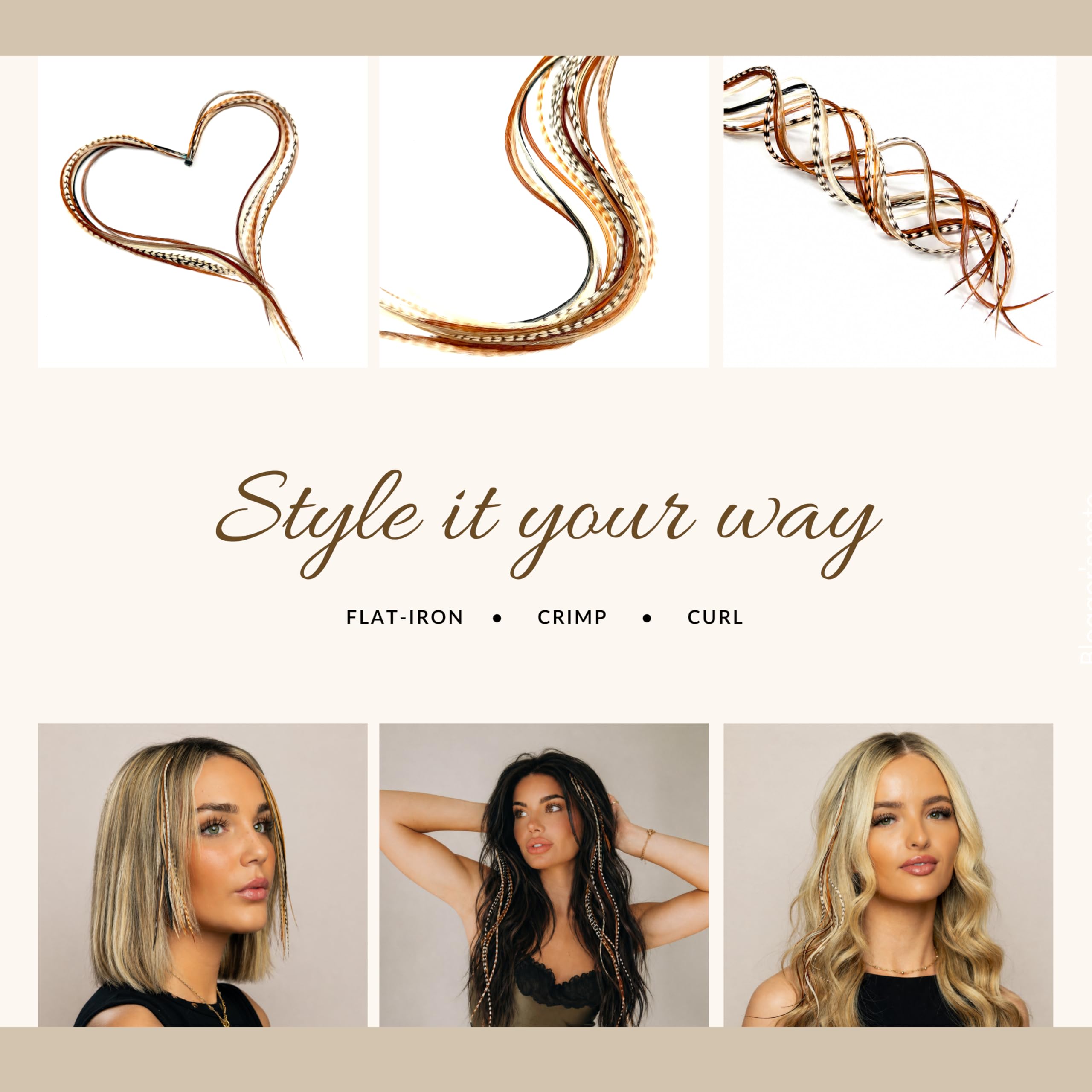 Model wearing boho style natural feather hair extensions