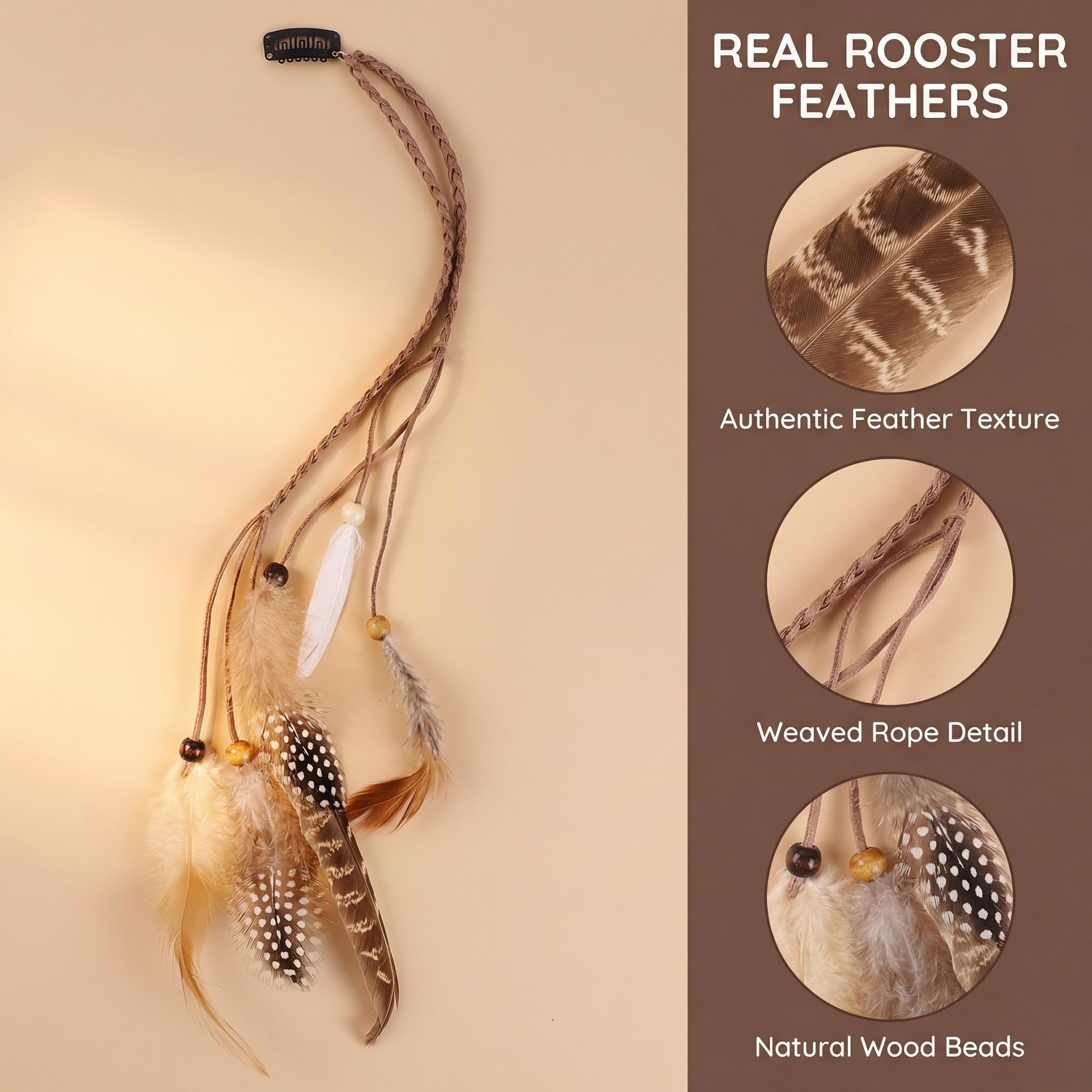 Boho style feather hair accessory on hair
