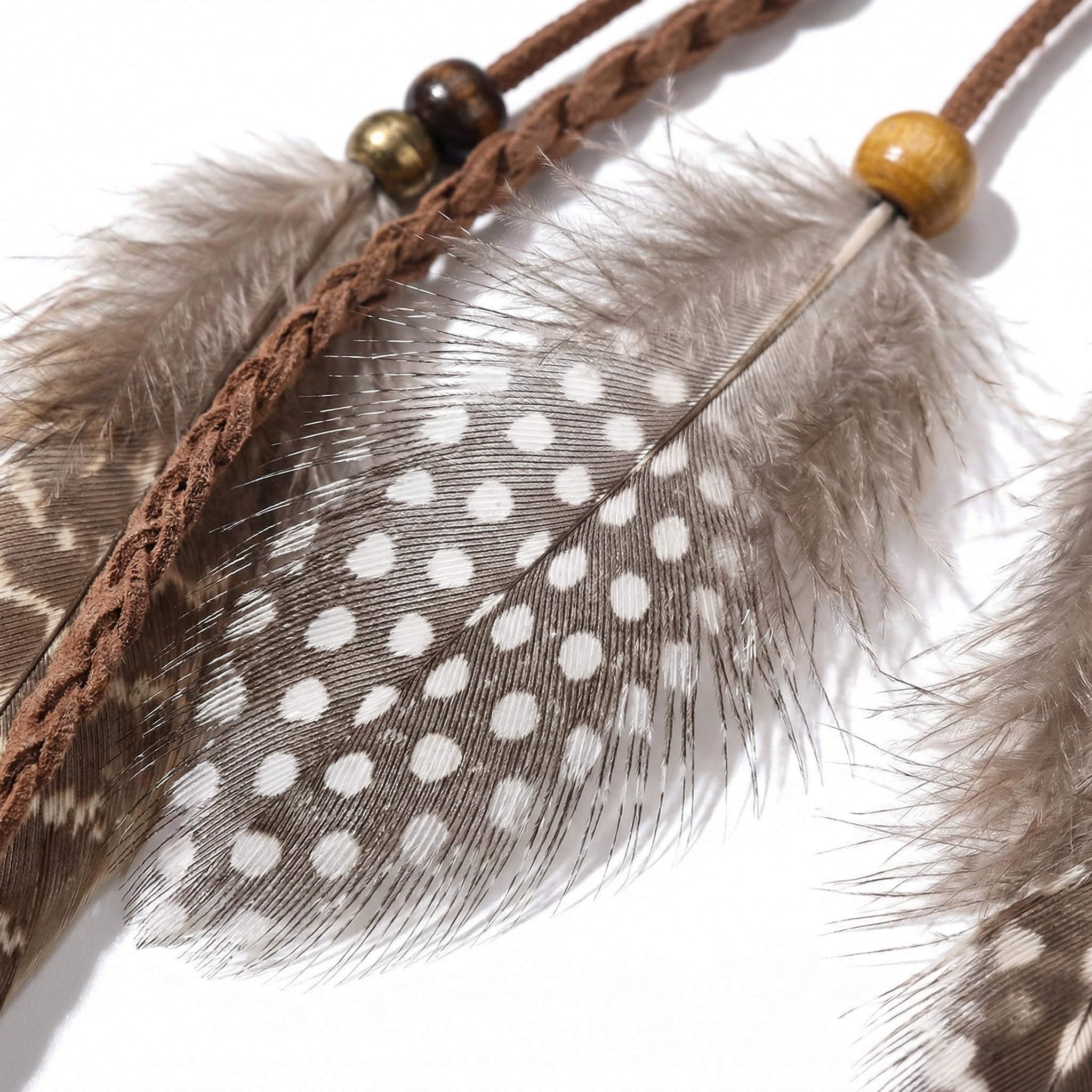 Handmade feather hair extension with rope details