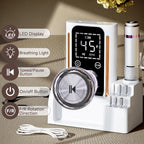 Close up of Puriom nail drill handpiece and digital display