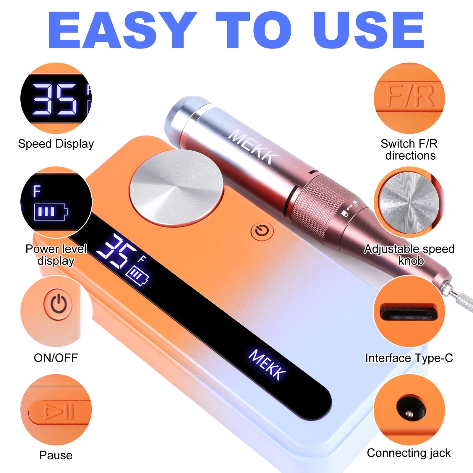 Mekk nail drill kit orange and blue color variant