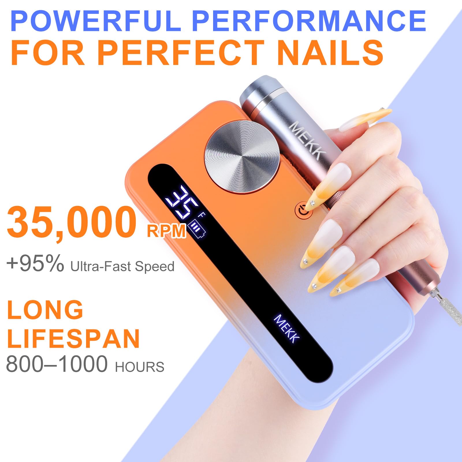Close up of Mekk electric nail file handpiece