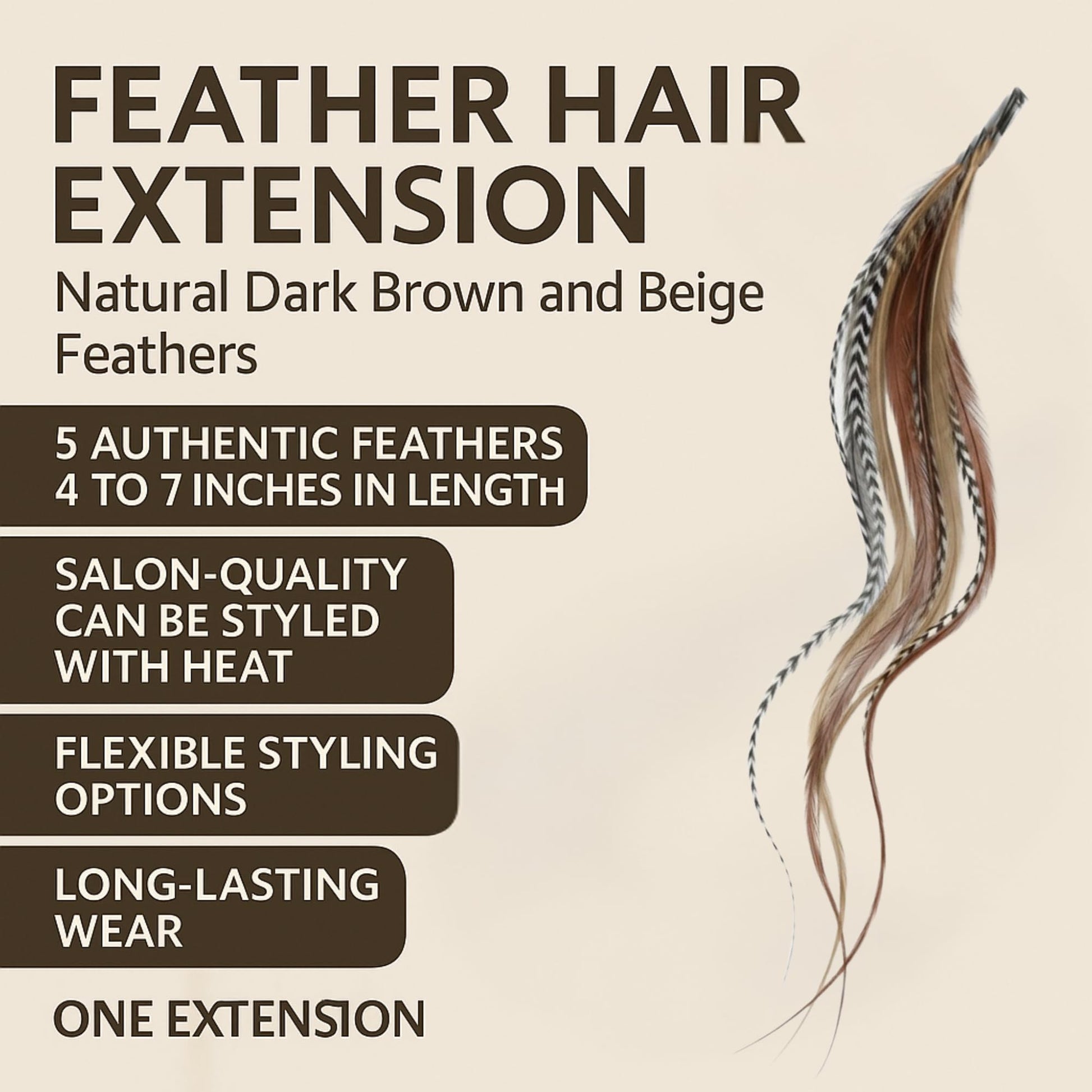 Natural brown and cream feather hair extension texture detail