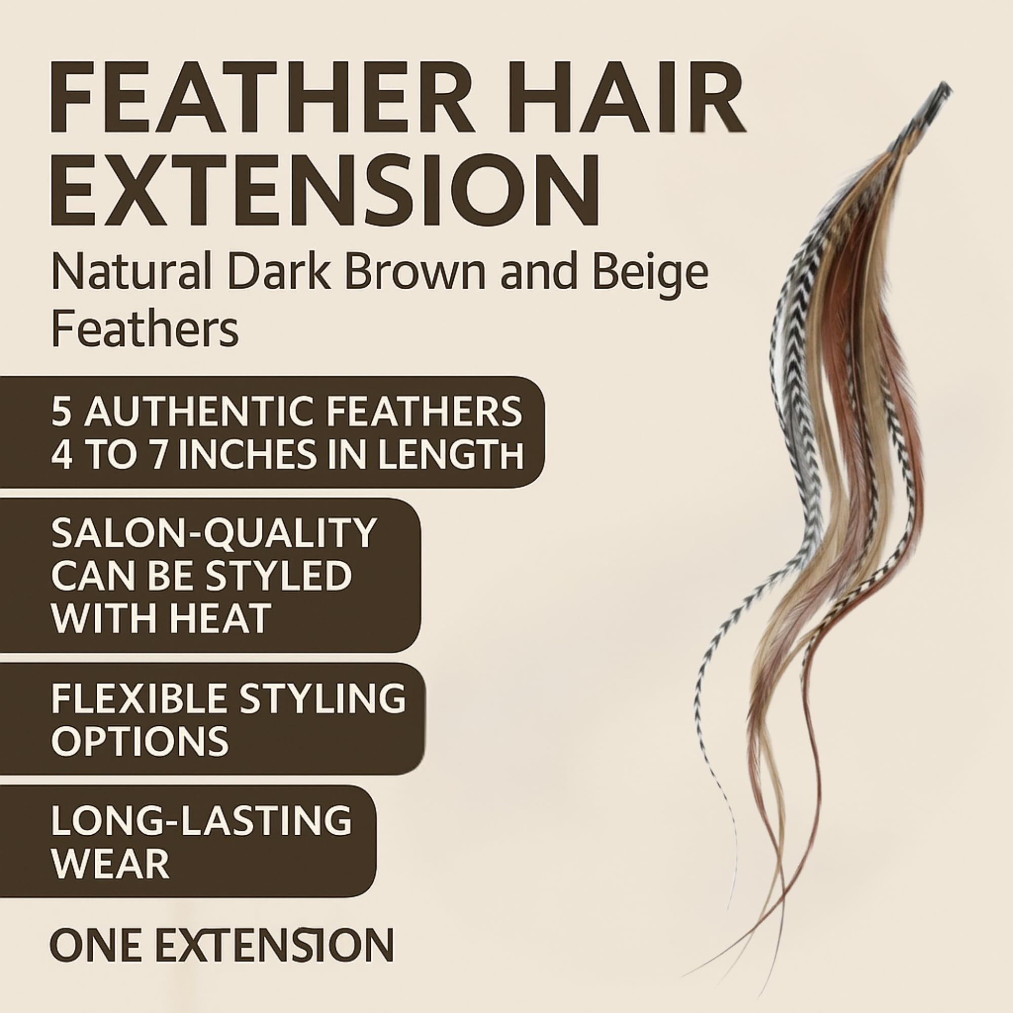 Natural brown and cream feather hair extension texture detail