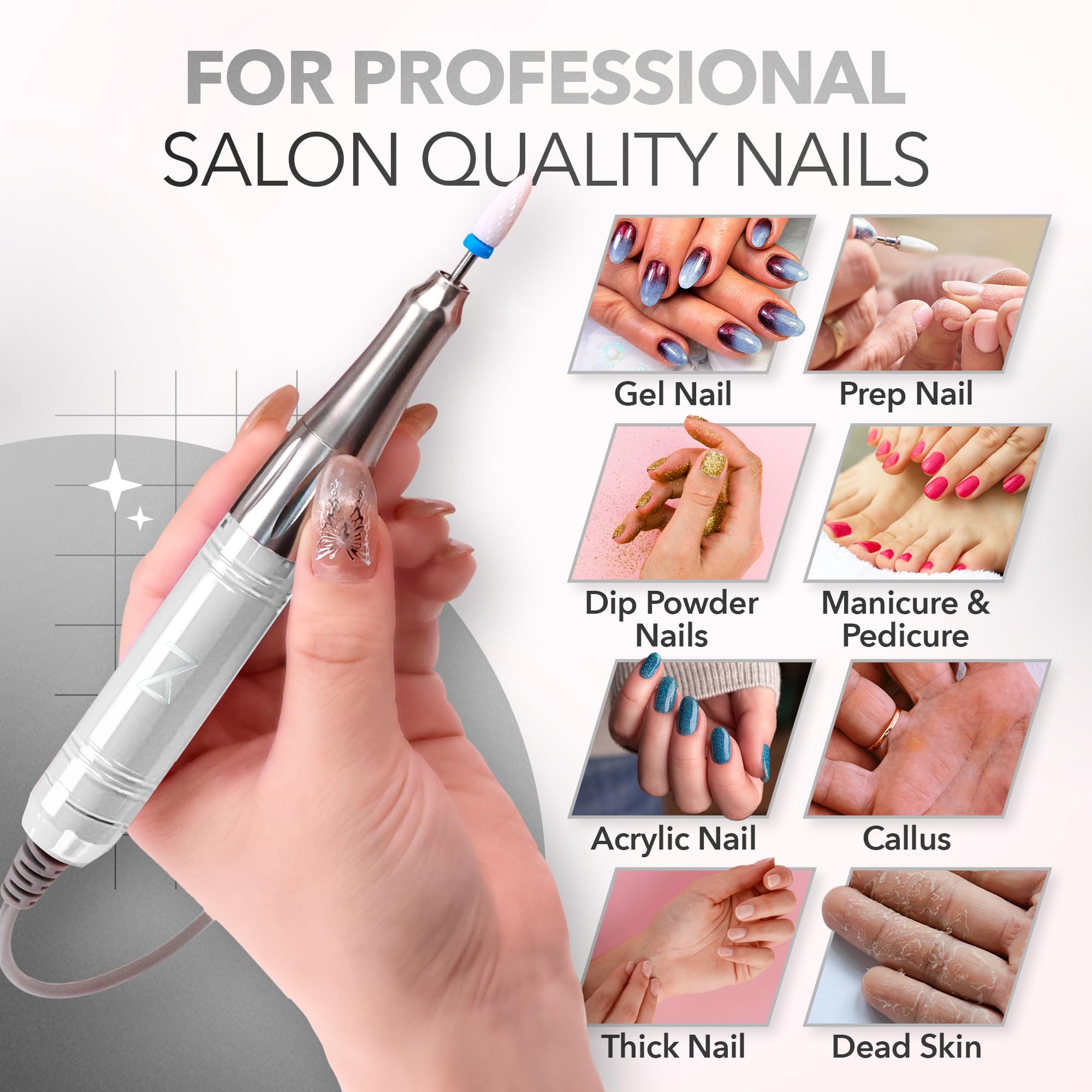 M Mase professional nail drill machine metal clip back view demonstrating its portable wireless system.