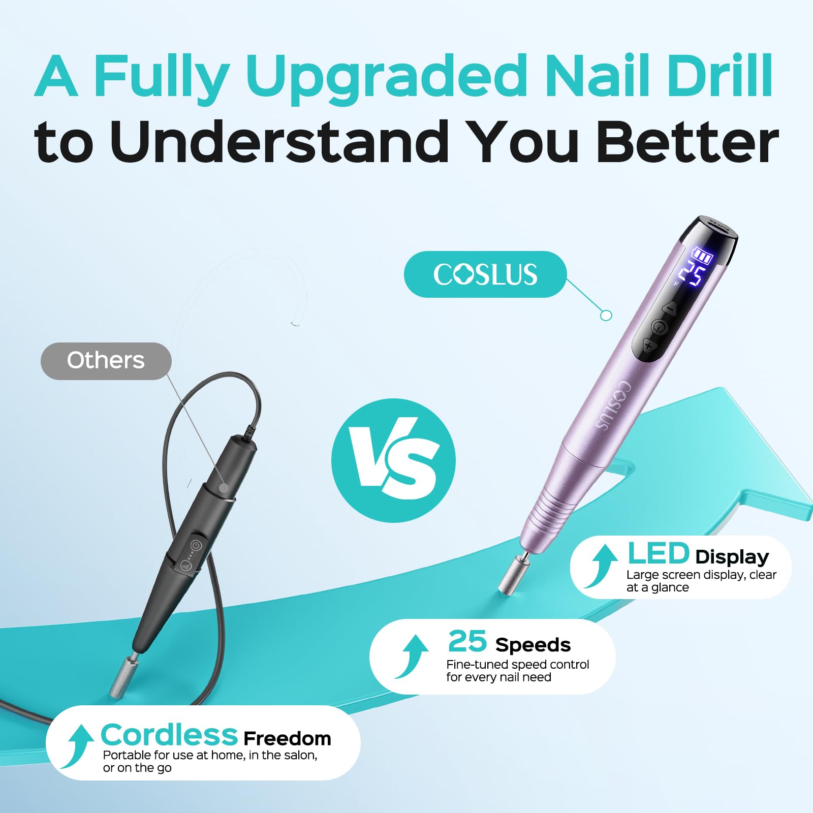 Coslus C51 nail drill showing LED display screen