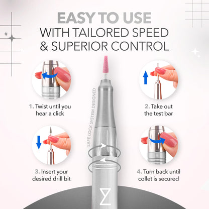 Full packaging contents of the M Mase professional 2 in 1 cordless manicure e file system.