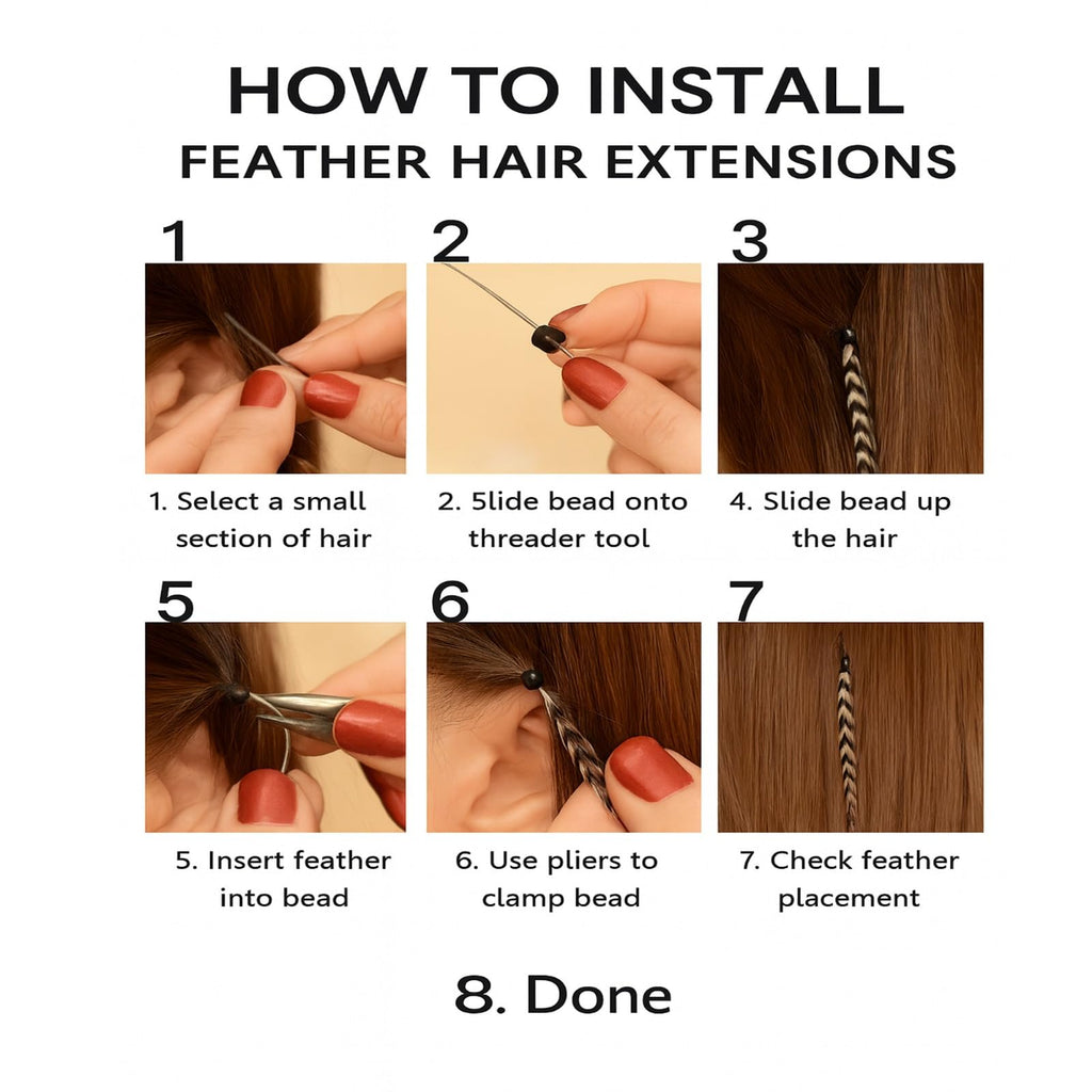 Sexy Sparkles feather hair extension packaging and components