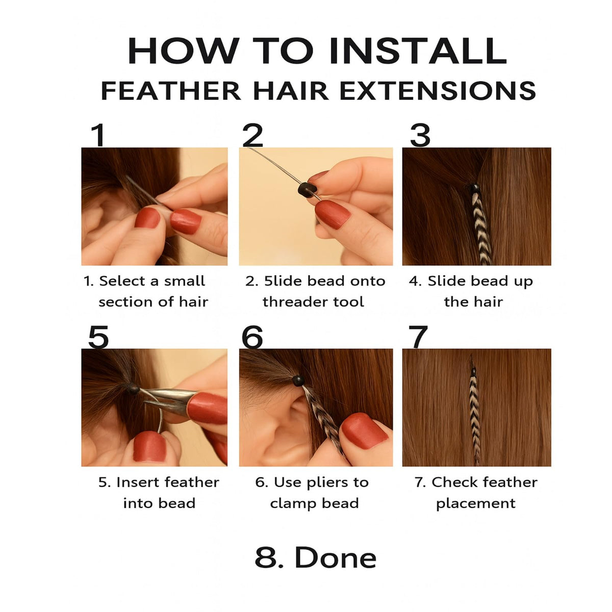 Sexy Sparkles feather hair extension packaging and components