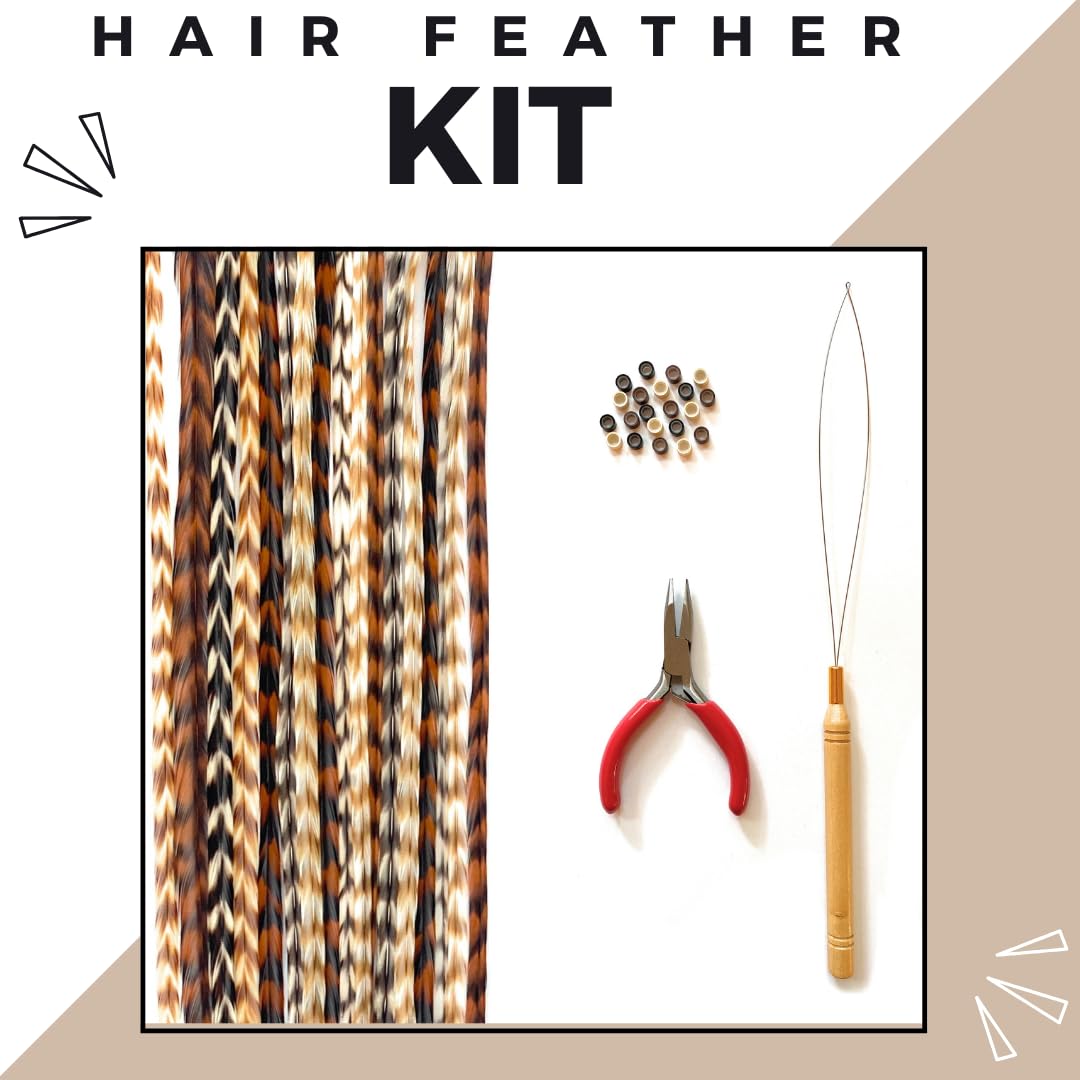 Bohemian style real rooster feather hair extensions in neutral tones