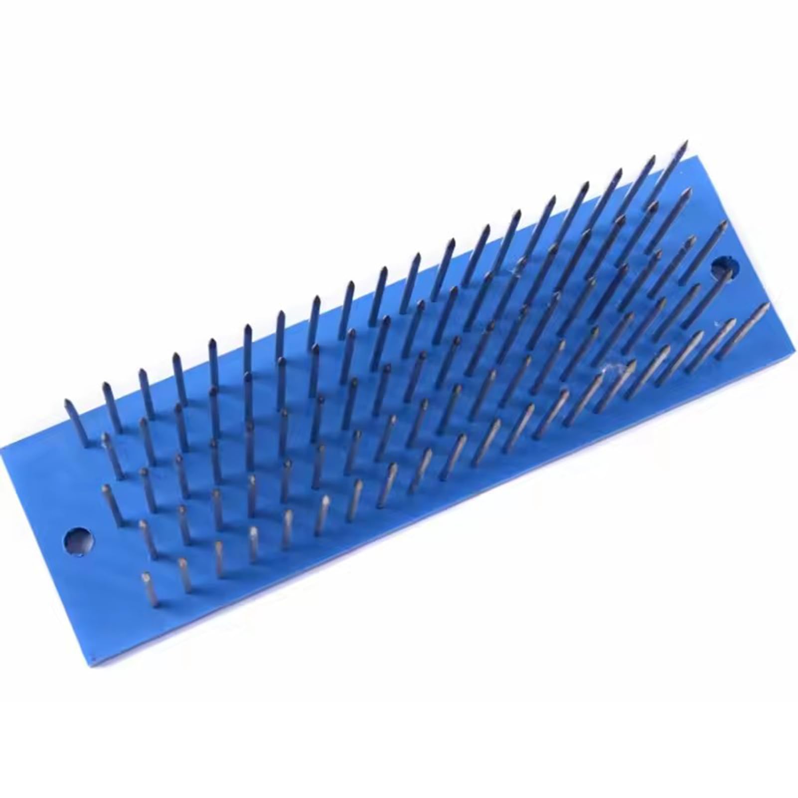Top down view of blue hair hackle wig tool