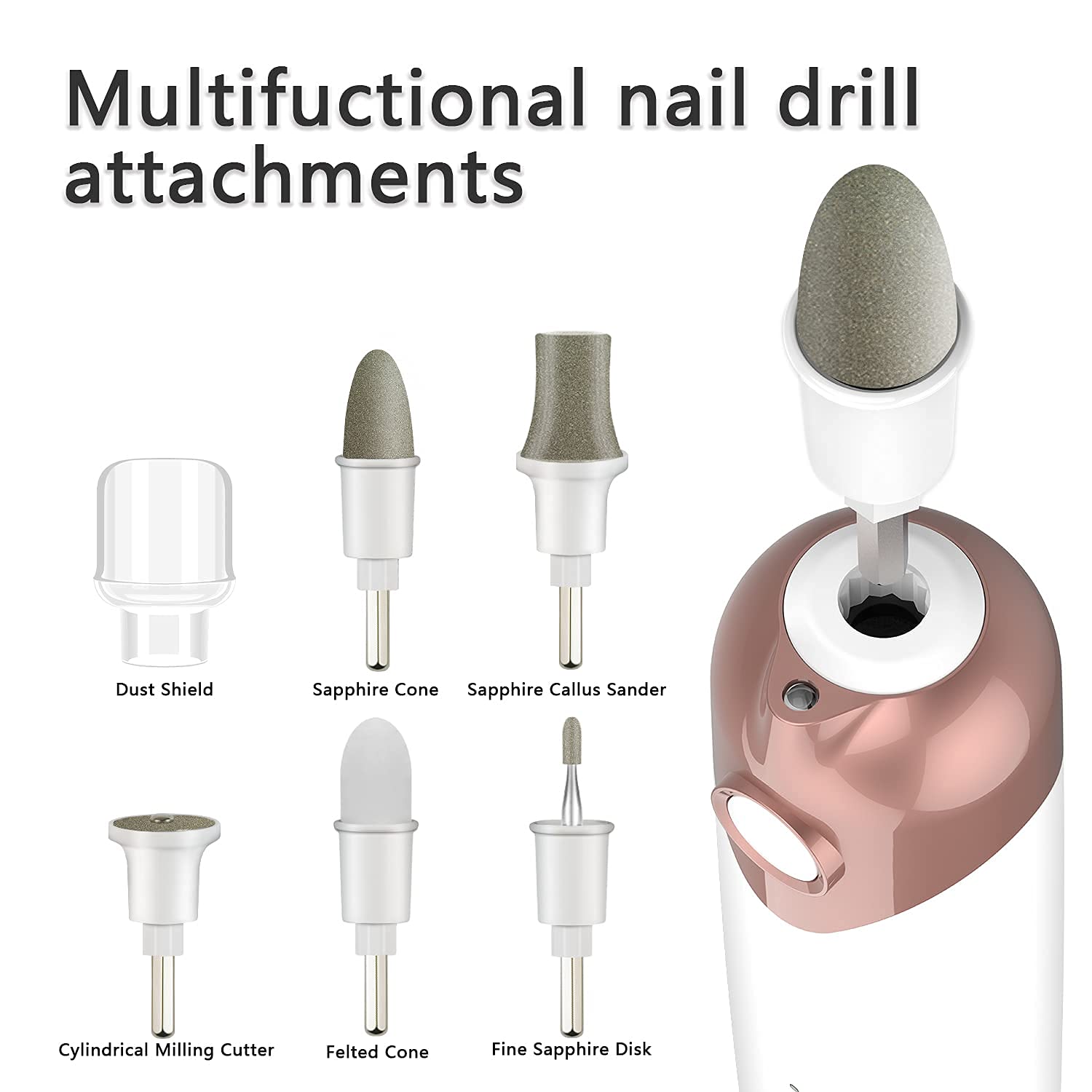 POLAMD electronic pedicure apparatus with specialized attachment for thick toenail and callus grooming