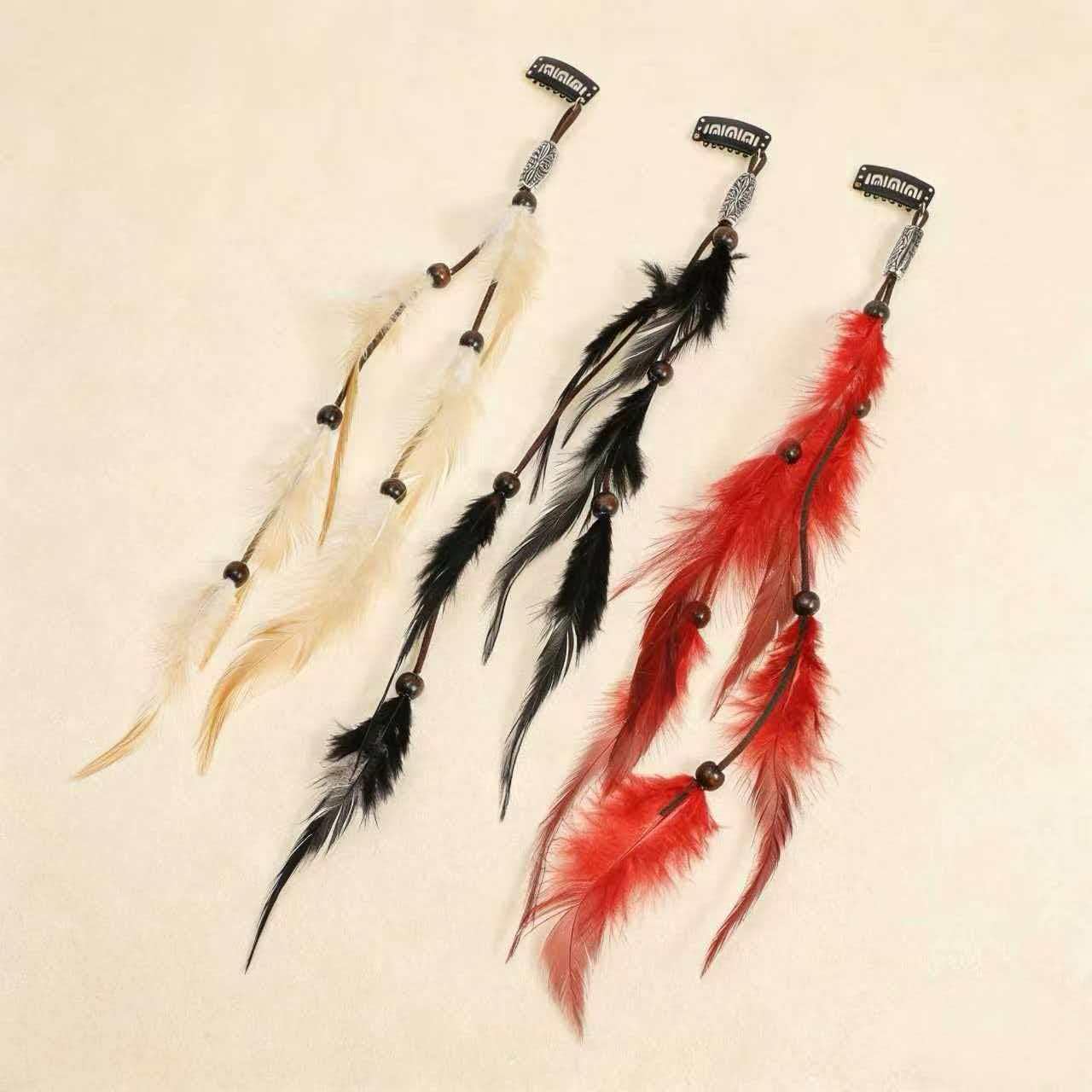 Assortment of red black and brown feather hair clips