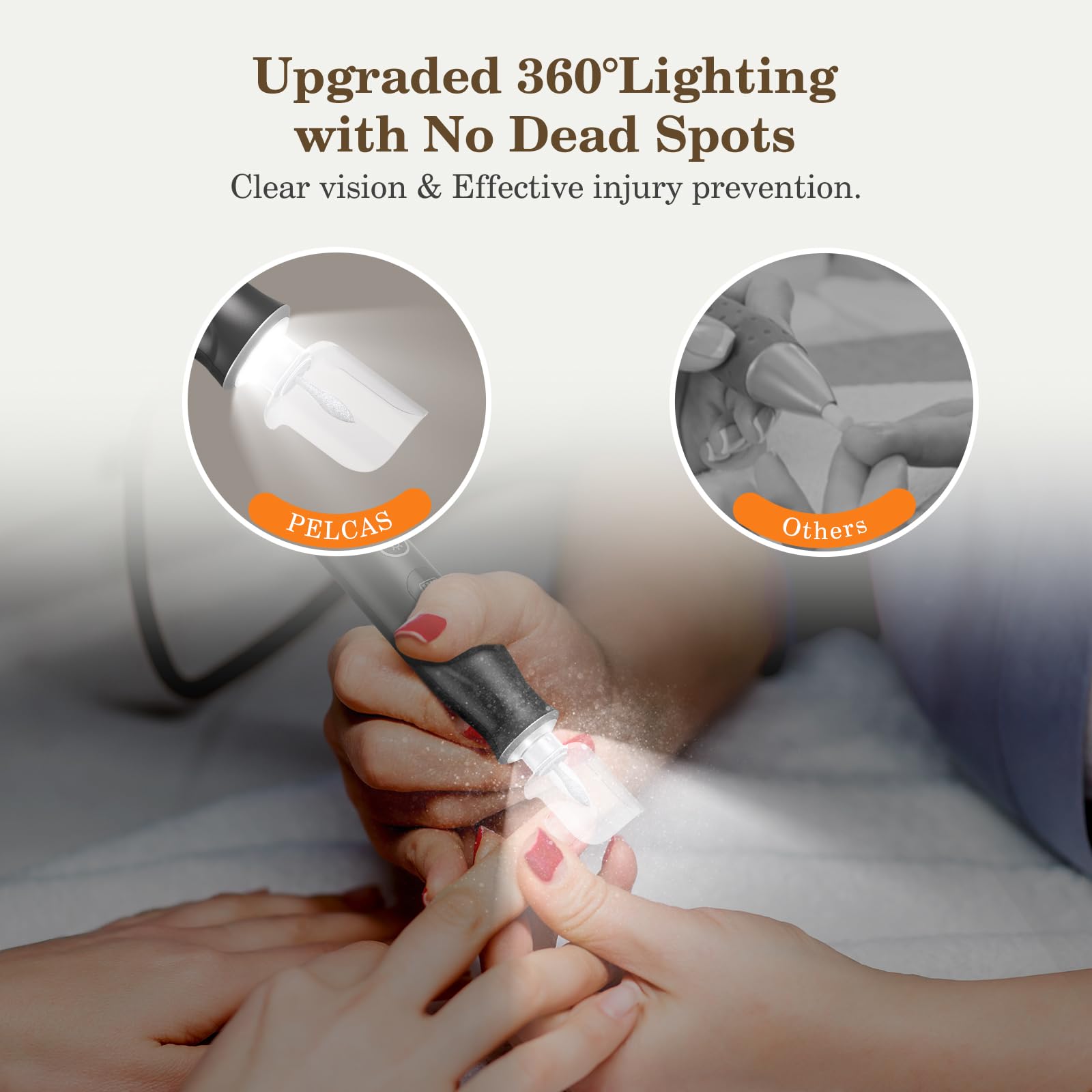 Hand holding Pelcas electric nail file for pedicure