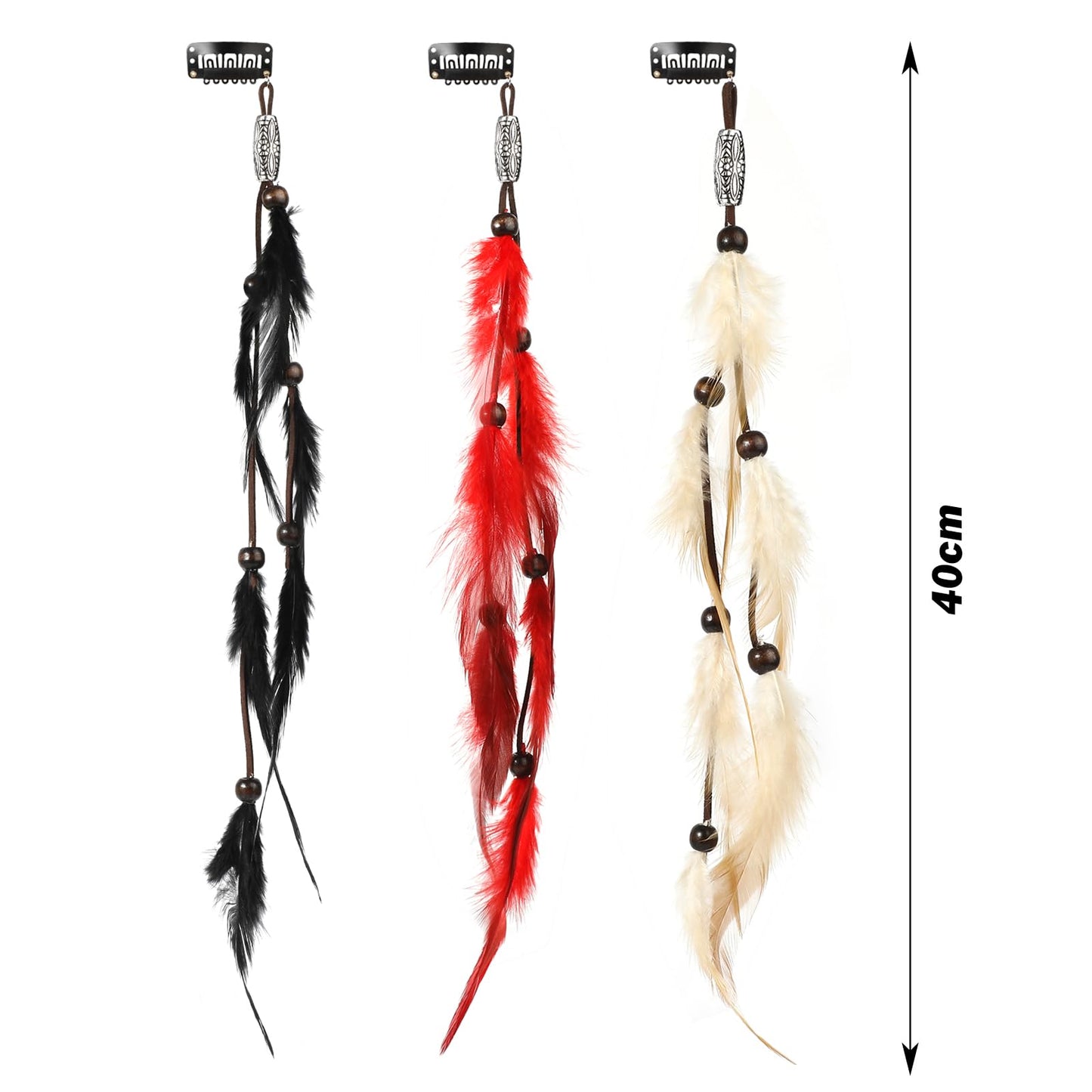 Close up of natural feathers on Mwoot hair extension