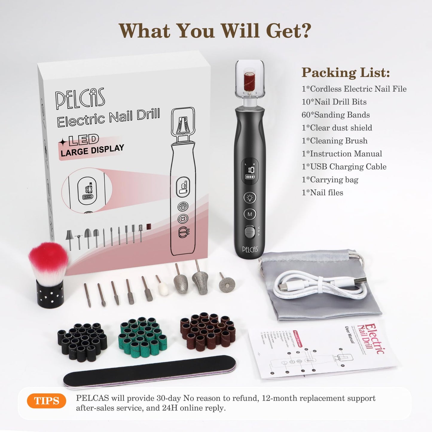 Pelcas electric nail file kit in professional packaging